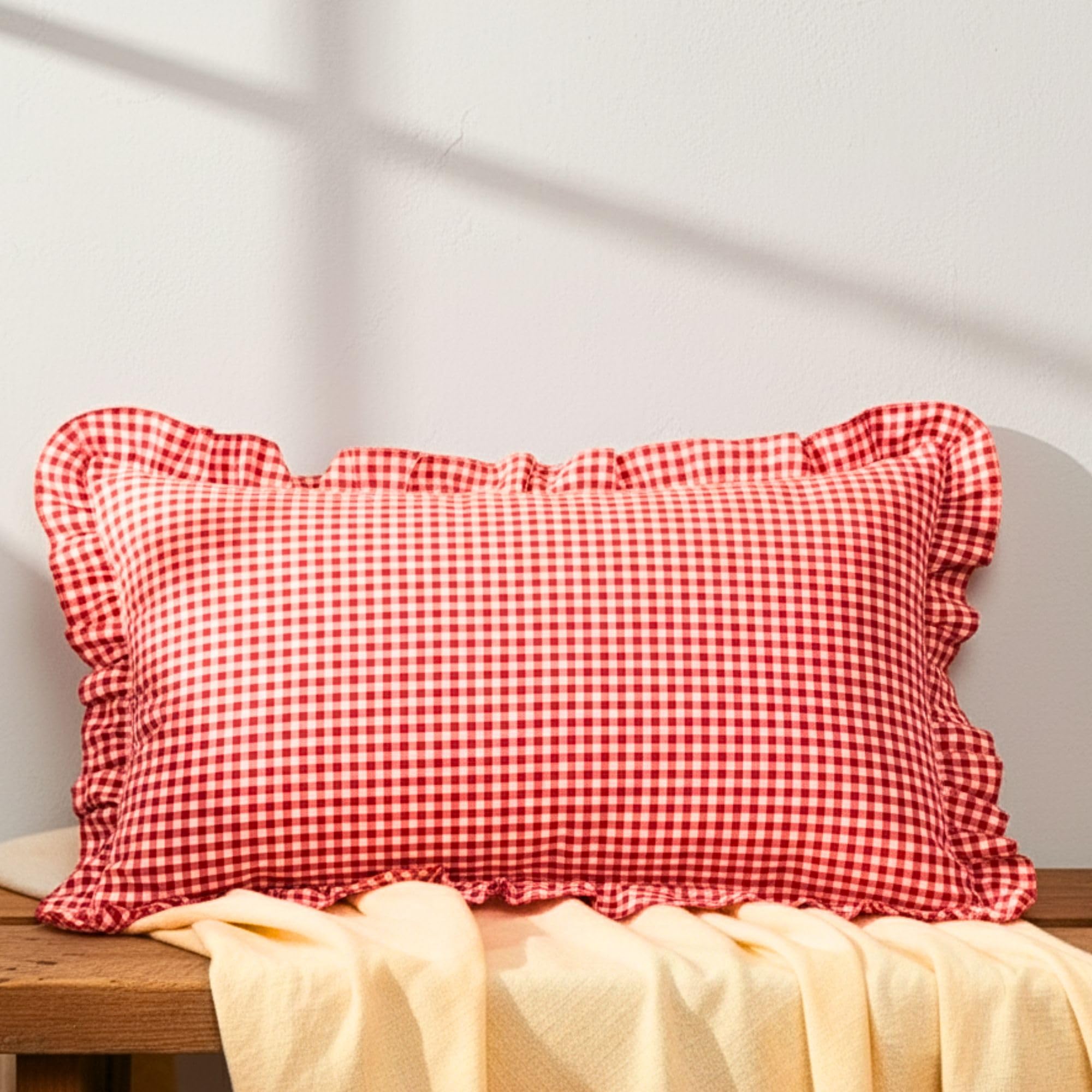 Red Pillow Covers - Set of 2 | Checkered Pillow Cases -11
