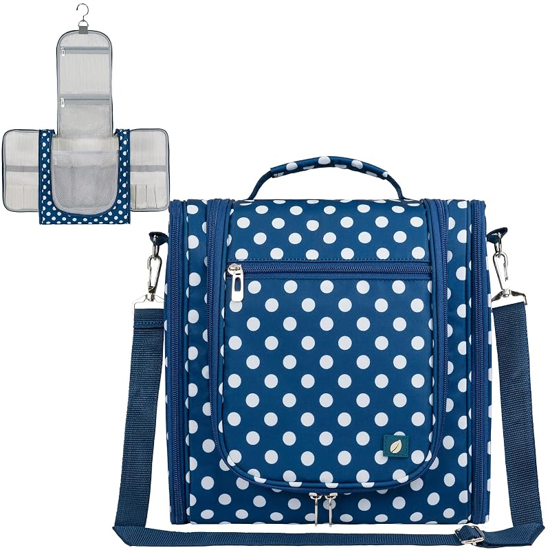 Necessaire de viagem extra grande PAVILIA com gancho e compartimentos, Navy Polka Dot