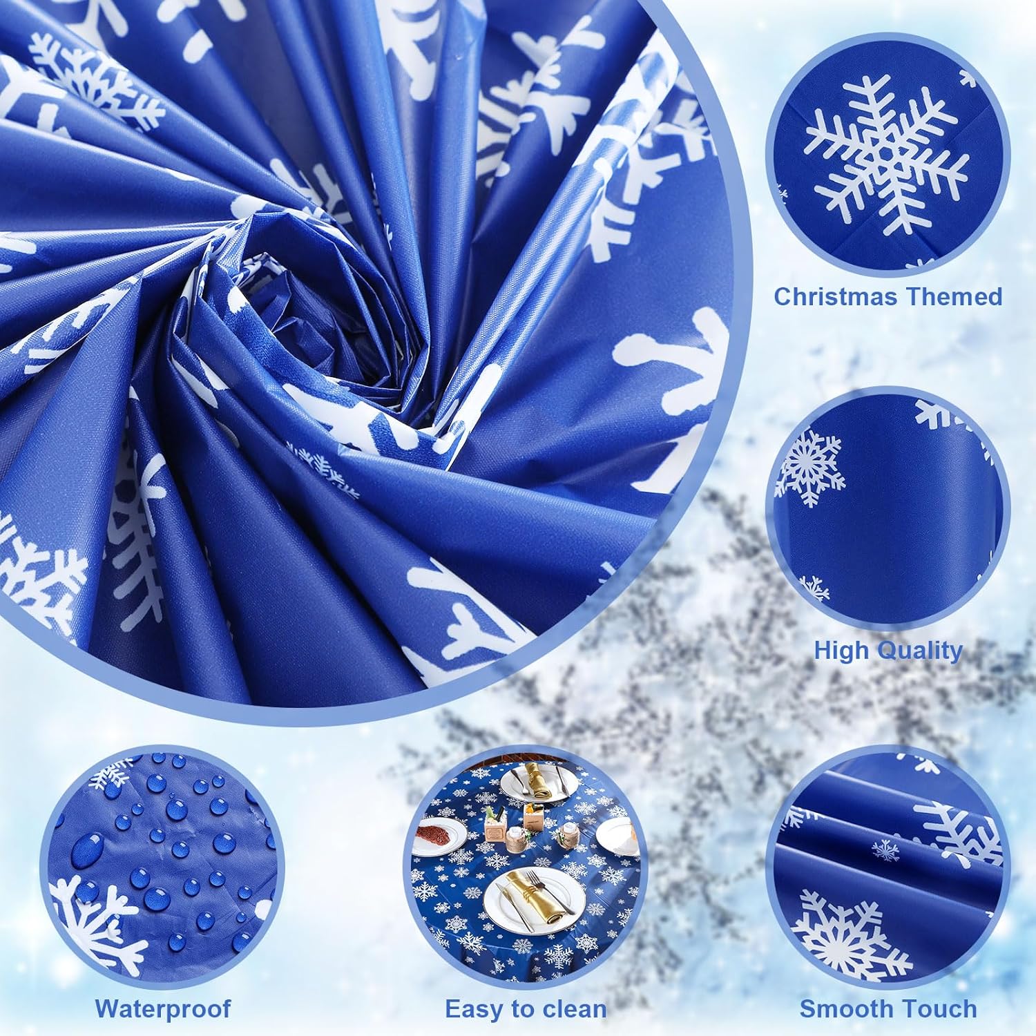 Sliner 12 Pieces Christmas Winter Snowflake Tablecloth Winter Round Plastic Party 83.9 Inch Blue Christmas Tablecloth Disposable Snowflake Xmas Backdrop Sign Table Cover Banner for Holiday Party
