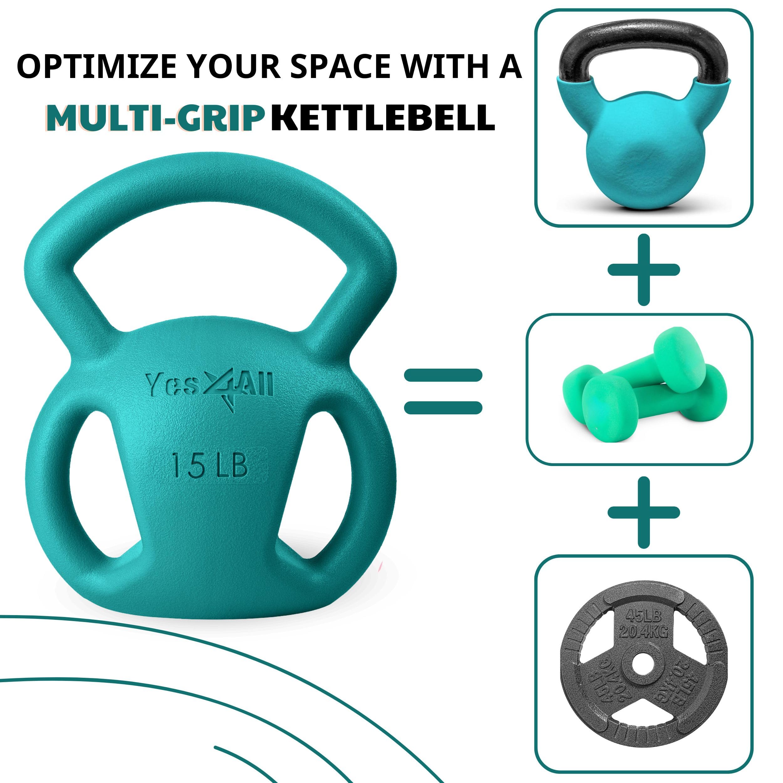 Yes4All Kettlebell 10&15lb Weight with Wide Multigrip Handle for Dumbbell Weights Exercises, Full Body Workout Equipment - 15lbs - Green