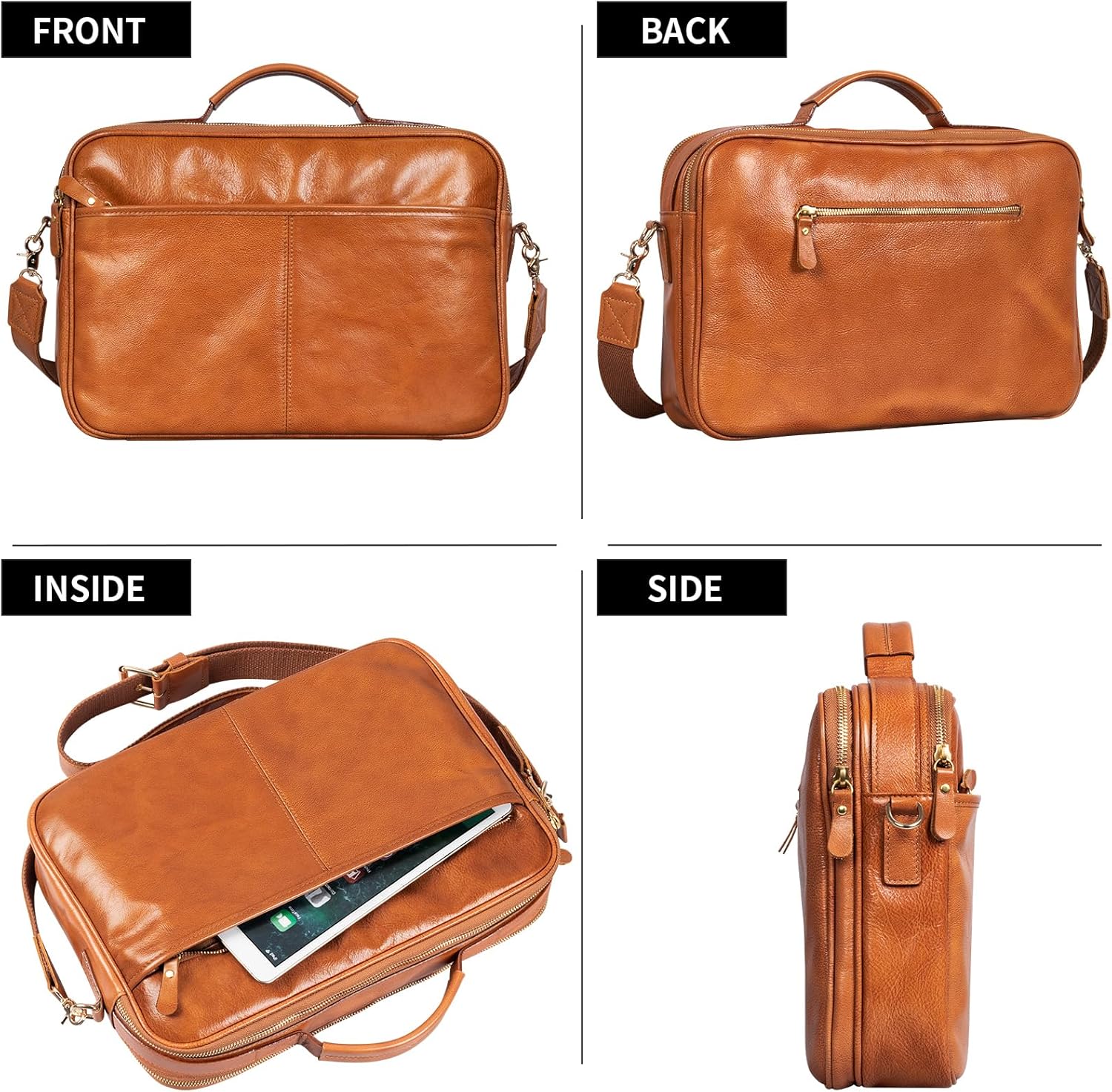 Leather Crossbody Bag - Retro Style Camera Messenger Bag with Contrasting Striped Strap - Image 6