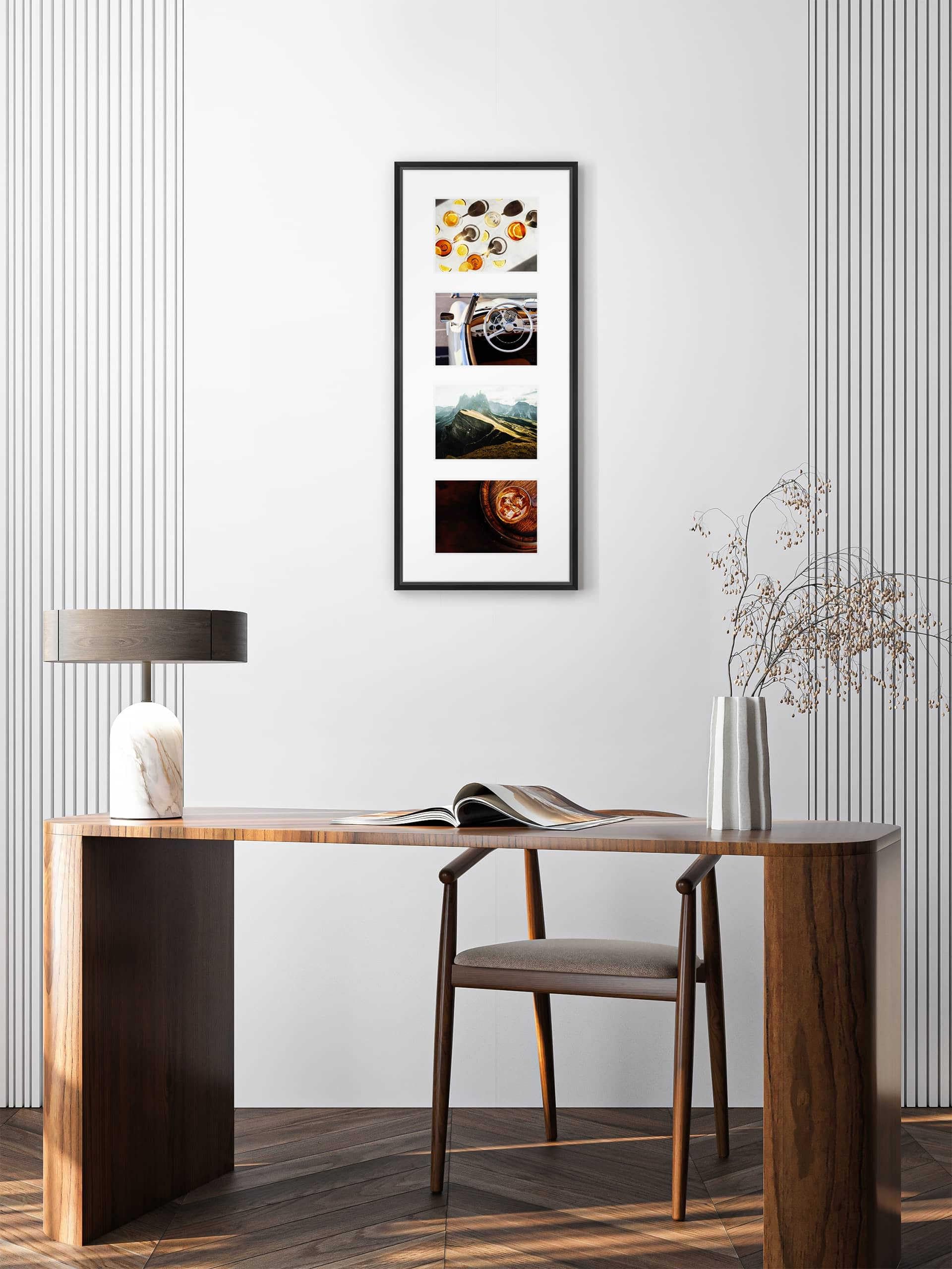 nielsen Collagerahmen mit Passepartout, 30x74 cm - 4x 13x18 cm, Aluminium, Schwarz matt, Collage mit 4 Bildern zum Aufhängen im Hoch- & Querformat, Echtglas, Gallery Junior