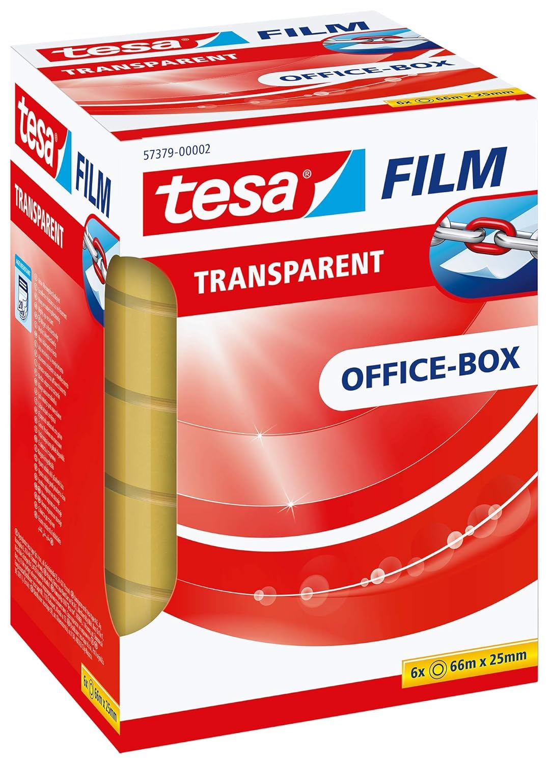 tesafilm Transparent Self-Adhesive Tape - High Age and Tear-Resistance - Office Tape with Strong Adhesion, 66 m x 25 mm - Pack of 6
