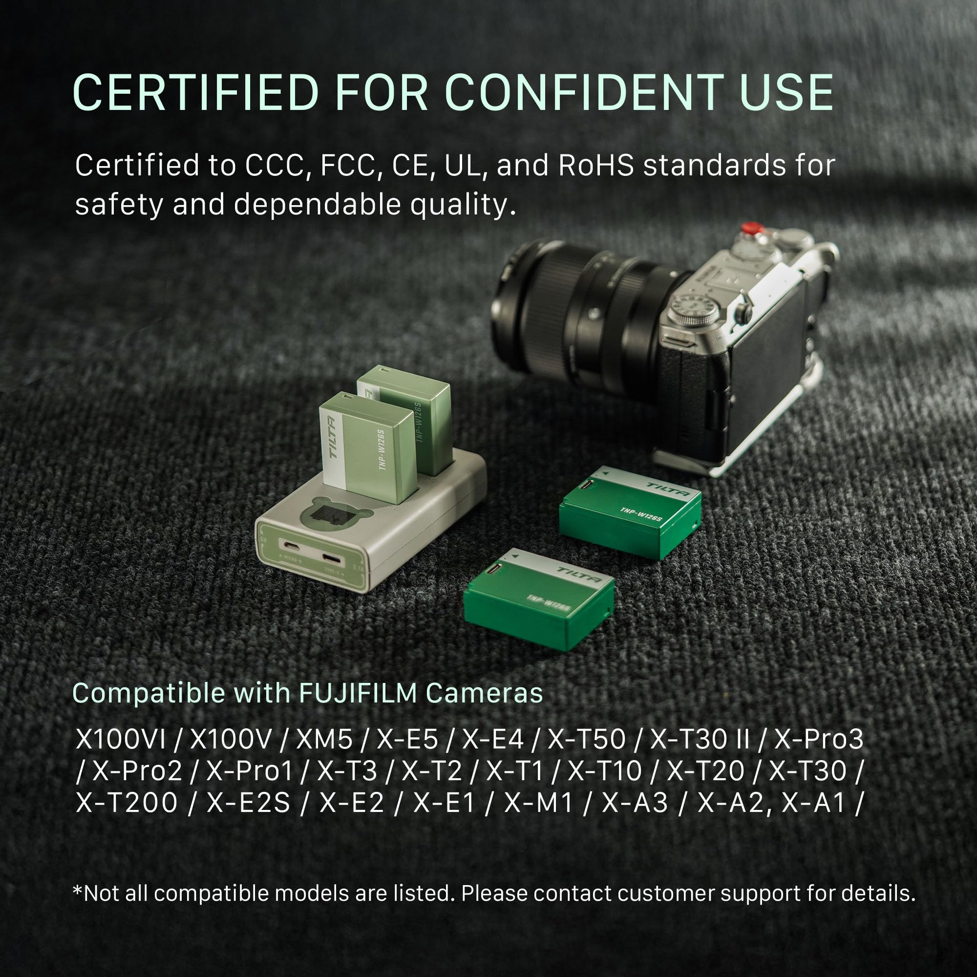 Tilta Confezione da 2 batterie NP-W126S con doppio caricatore rapido compatibile con Fujifilm X100VI, X100V, XM5, X-E5, X-E4, X-S10, X-T30, X-T30II, X-T3, X-Pro3, X100F, X-A7 TBC-W126S-A-FG