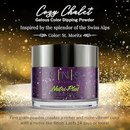 Miniatura 37 de SNS Polvo de inmersión de uñas, polvo de inmersión de color geloso, champán jacuzzi (vino, borgoña, brillantina), color de uñas de larga duración