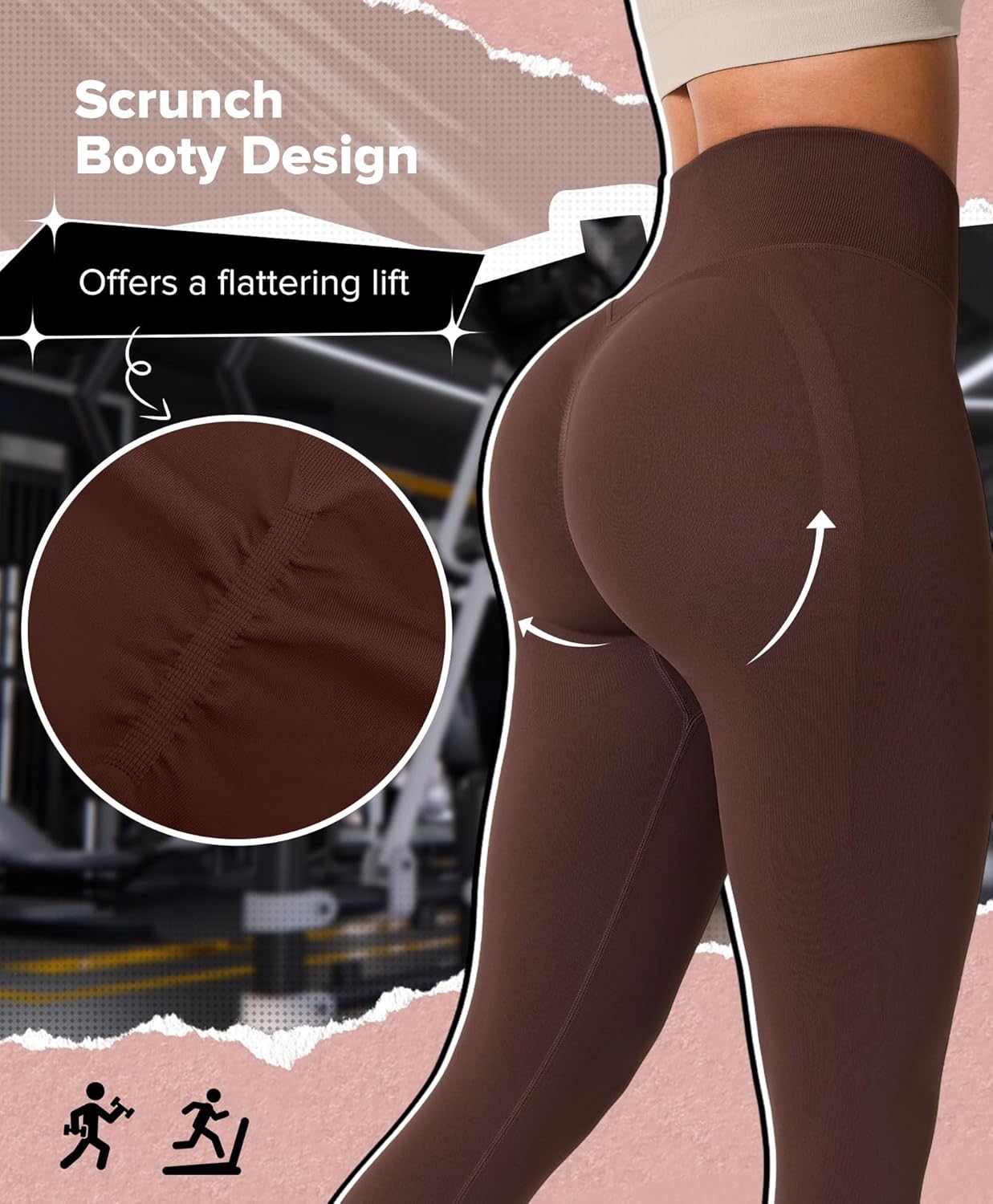 BRXL Butt Lifting Workout Leggings for Women High Waist Tummy Control Seamless Compression Gym Yoga Scrunch Booty Leggings Dark Coffee S - Image 4