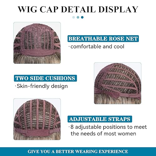 Miniatura 7 de HAIRCUBE Peluca corta marrón mixta con fleco, pelucas de corte Pixie en capas para mujer, fibra sintética de memoria saludable, pelucas sin