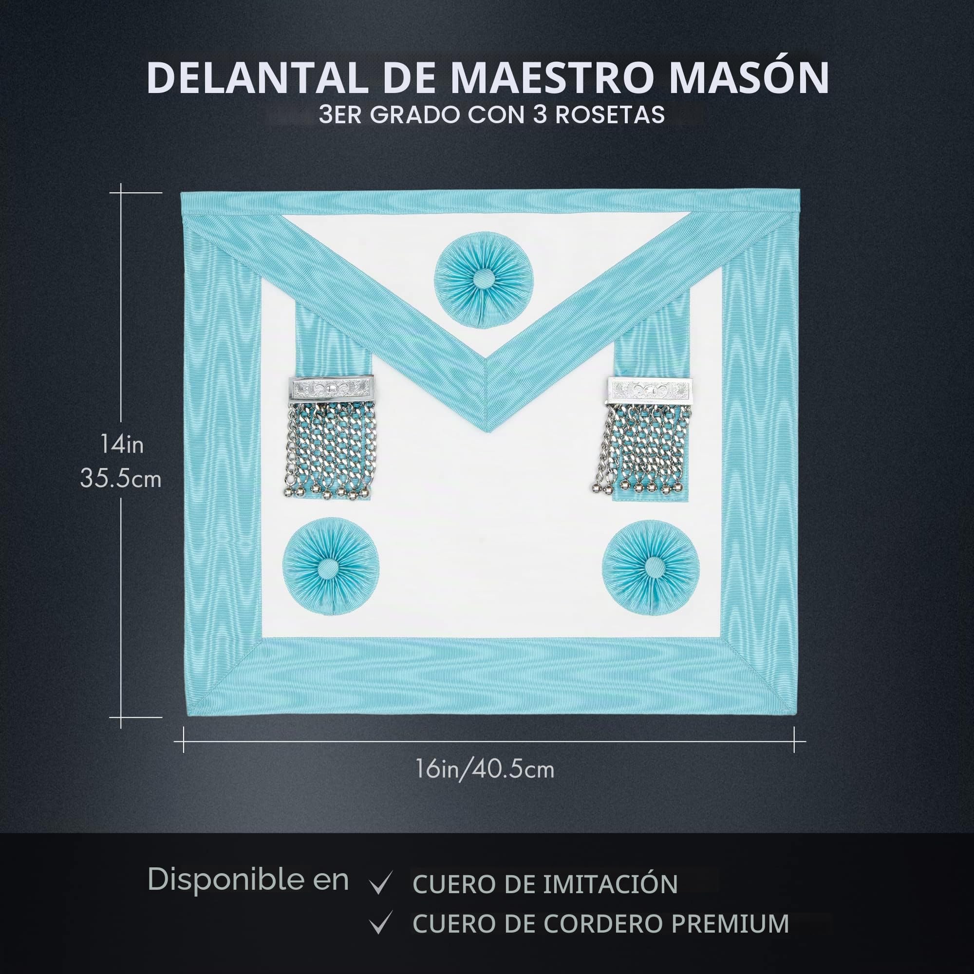 THE MASONIC COLLECTION Craft Regalia Master Masons MM Delantal de piel, hecho a mano y chapado en plata, cinturón ajustable, un útil accesorio de regalo masónico para masones