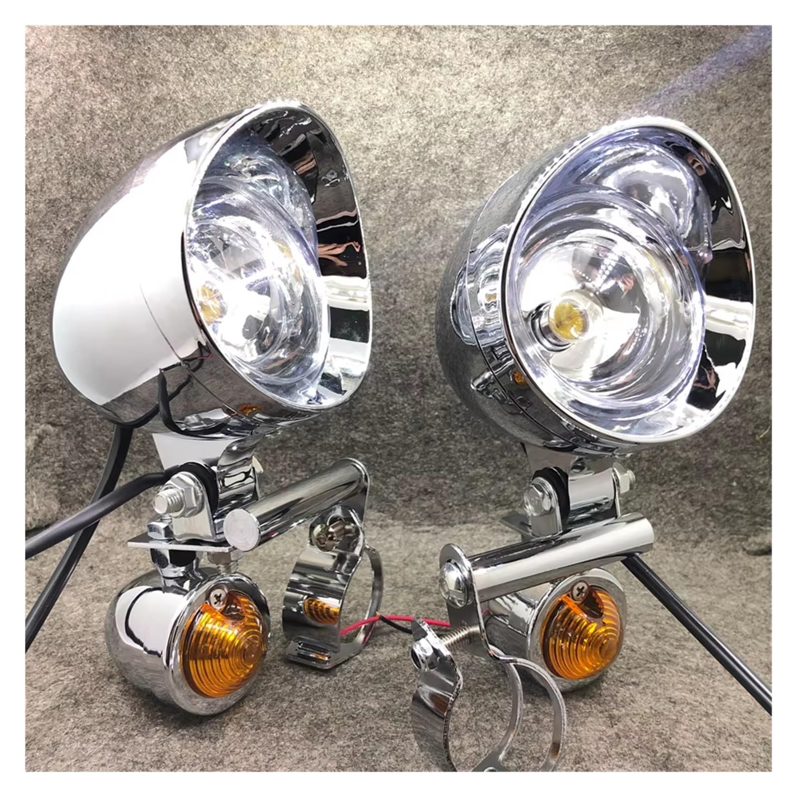 Phare Avant Moto Phare Additionnel Chromé Universel Moto pour Triumph pour Cafe pour Racer 1 Jeu avec Clignotants Feu Position Auxiliaire LED Phares Avant