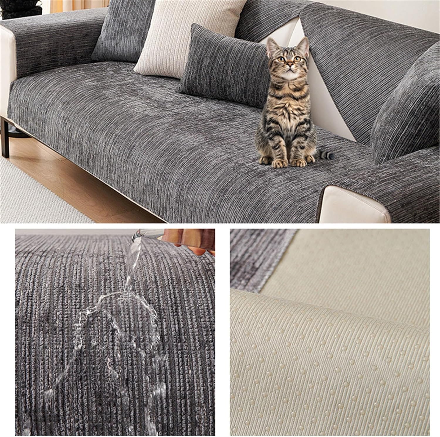 Couverture de canapé en Chenille, Protection antidérapante, pour Poils d'animaux de Compagnie, Enfants, Chien et Chat,Plaid Canapé de Protection pour Salon, 2/3 Places,Light Gray,110x210cm