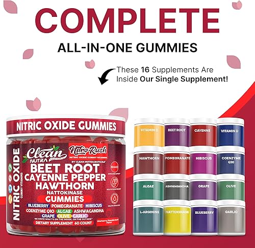 Miniatura 2 de Clean Nutra Gomitas de óxido nítrico, raíz de remolacha con pimienta de cayena y espino, 60 unidades