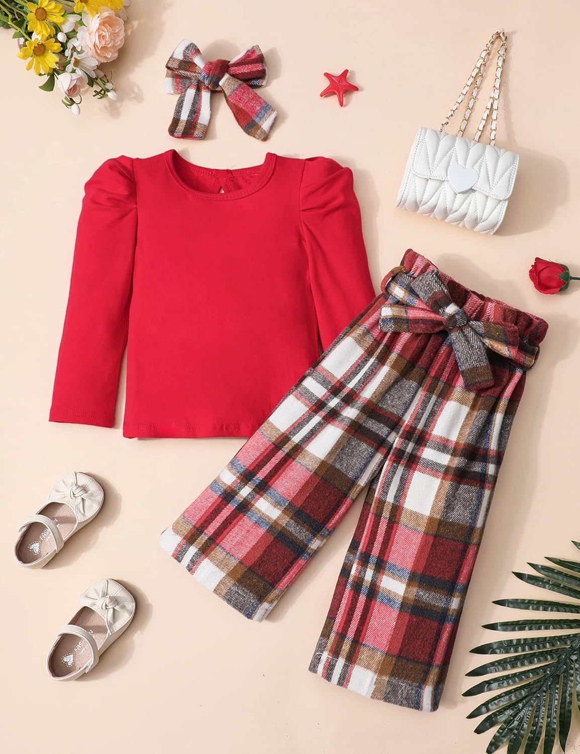 MIGU Toddler Girl Clothes,Girls Fashion Clothes Puff Sleeves Shirt Pants Headband 3Pcs Girls Gifts Sets - Image 5