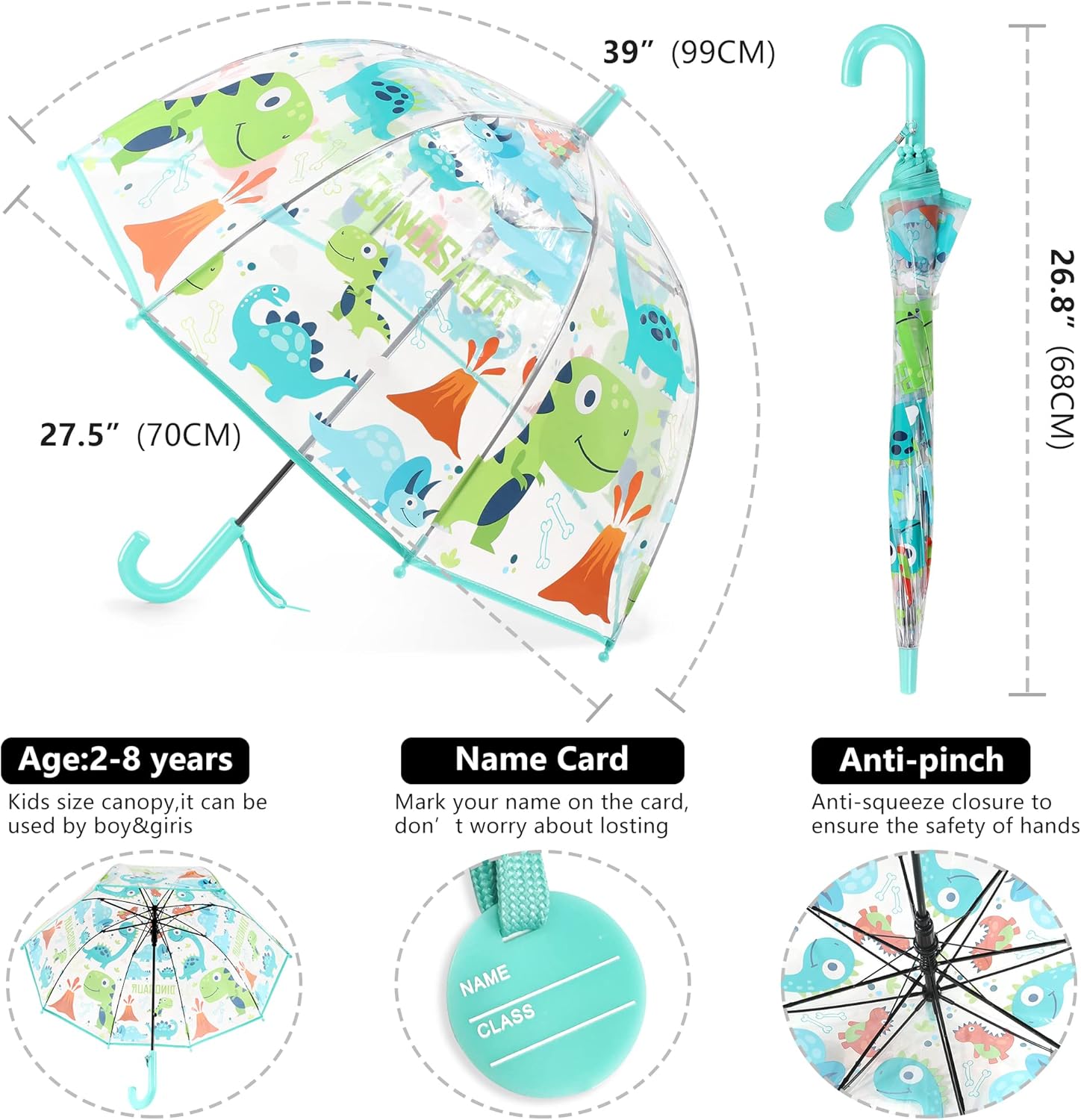 Kids Clear Umbrellas for Rain Dome Bubble Umbrella Windproof for Kids Boys and Girls