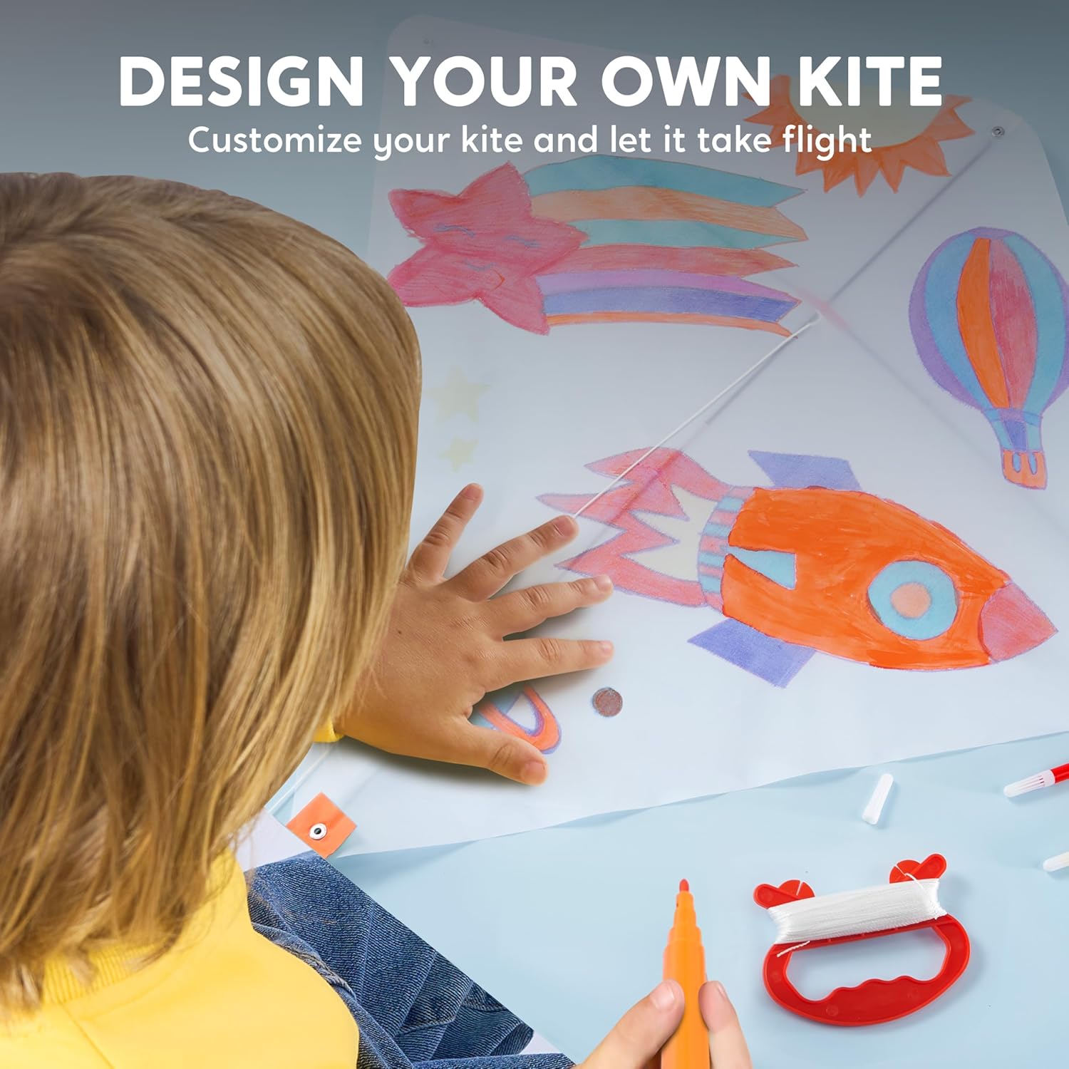SYNCFUN 3 Packs DIY Kites for Kids with 10 Color Markers, Kids Making Craft Kits Bulk, Decorating Coloring Party Pack, Beach Kite Easy to Fly for Outdoor Games and Activities