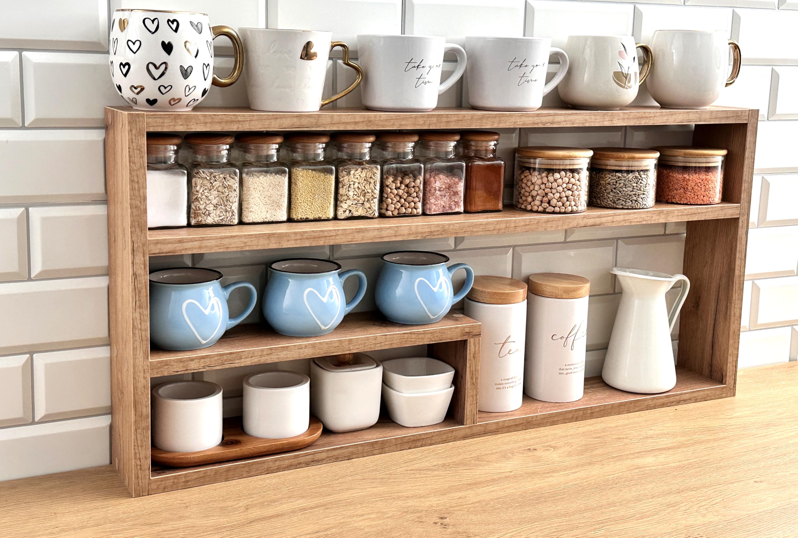 Portaspezie da cucina - Supporto per spezie e tazze | Pratico organizer per piano di lavoro e utensili da cucina | Rovere 12