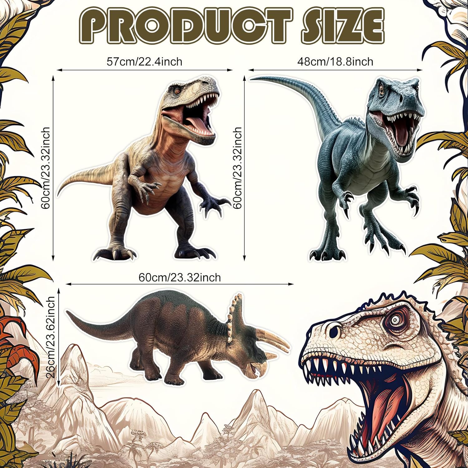 Chunful 3 Pcs Large Dinosaur Themed Decorations T-rex Stegosaurus Velociraptor Cardboard Cutout Standup Dinosaur Birthday Party Decorations Photo Backdrop for Jurassic Theme Jungle Safari Party Supply