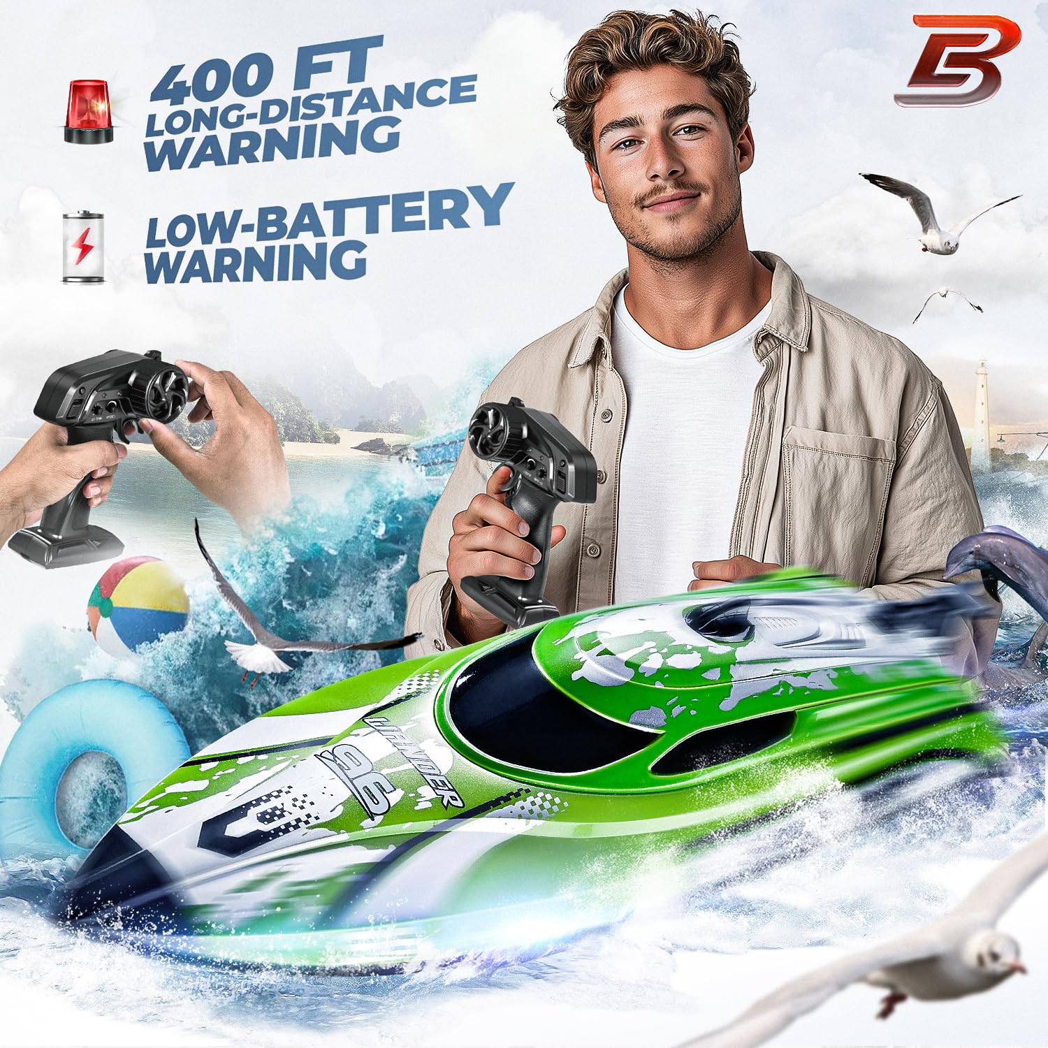 BEZGAR RC Boat, 12 inch Remote Control Boat for Kids and Adults, 25 KPH Fast RC Speed Boats with 700mAh Battery, Ideal Waterproof Toy Boats for Lakes & Pools - TX126 Green