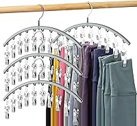 Vista 27 de Organizador de leggings para armario, colgador de metal para pantalones de yoga con revestimiento de goma, paquete de 4 con 10 clips para 40