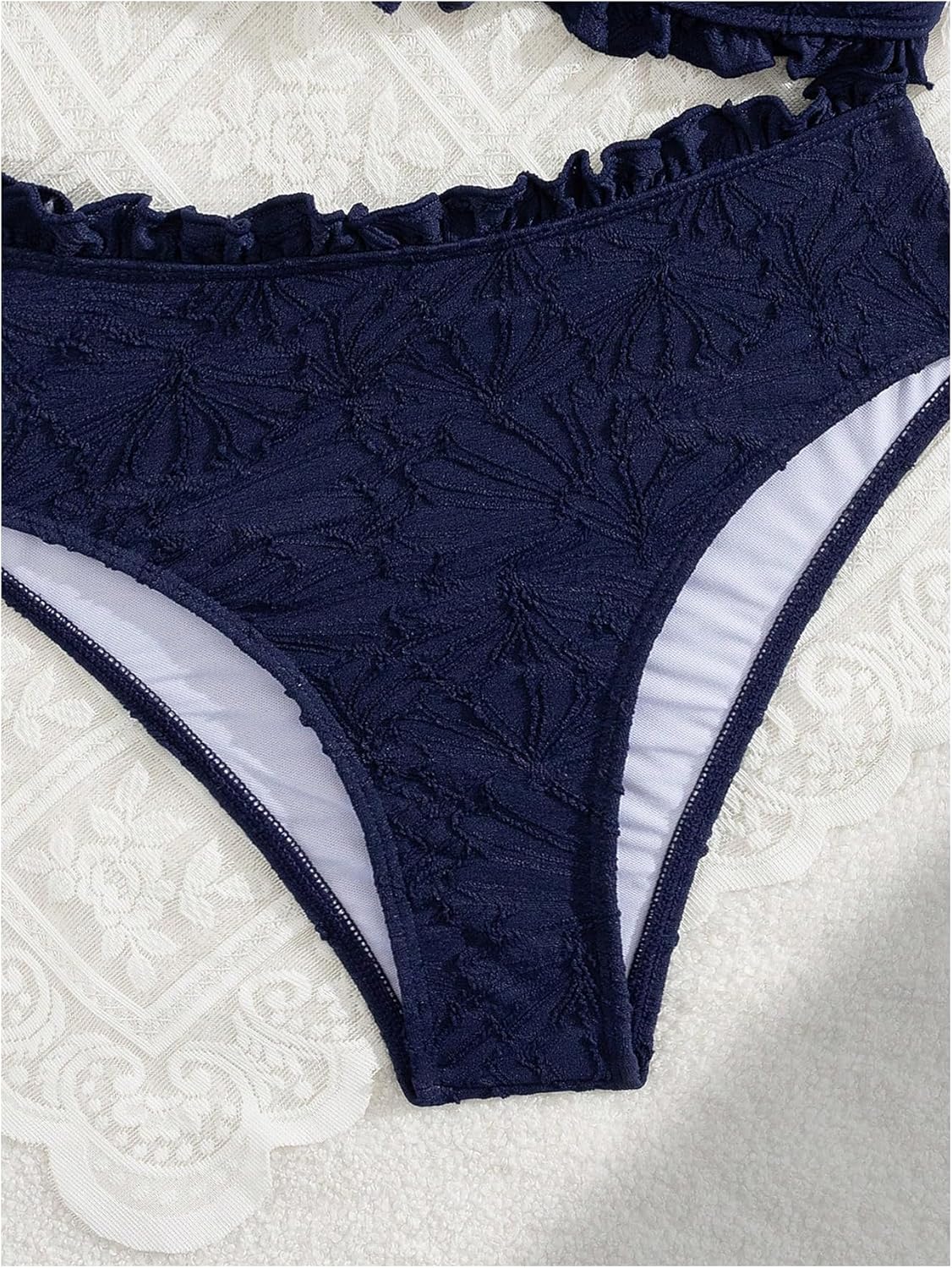 SOLY HUX Women's Tie Knot Strapless Bandeau Swimsuit Frill Trim High Waisted Bikini Sets Two Piece Bathing Suit