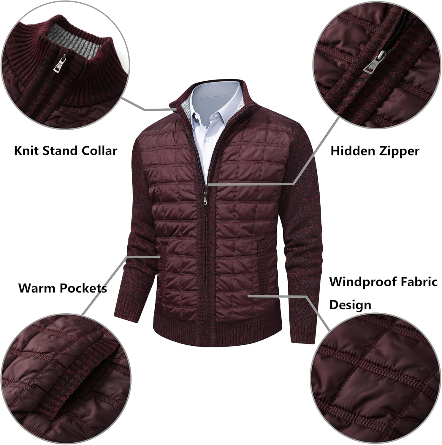 VtuAOL Men's Cardigan Sweaters Casual Full Zip Sweaters Knitted Cardigan with Pockets - Image 2