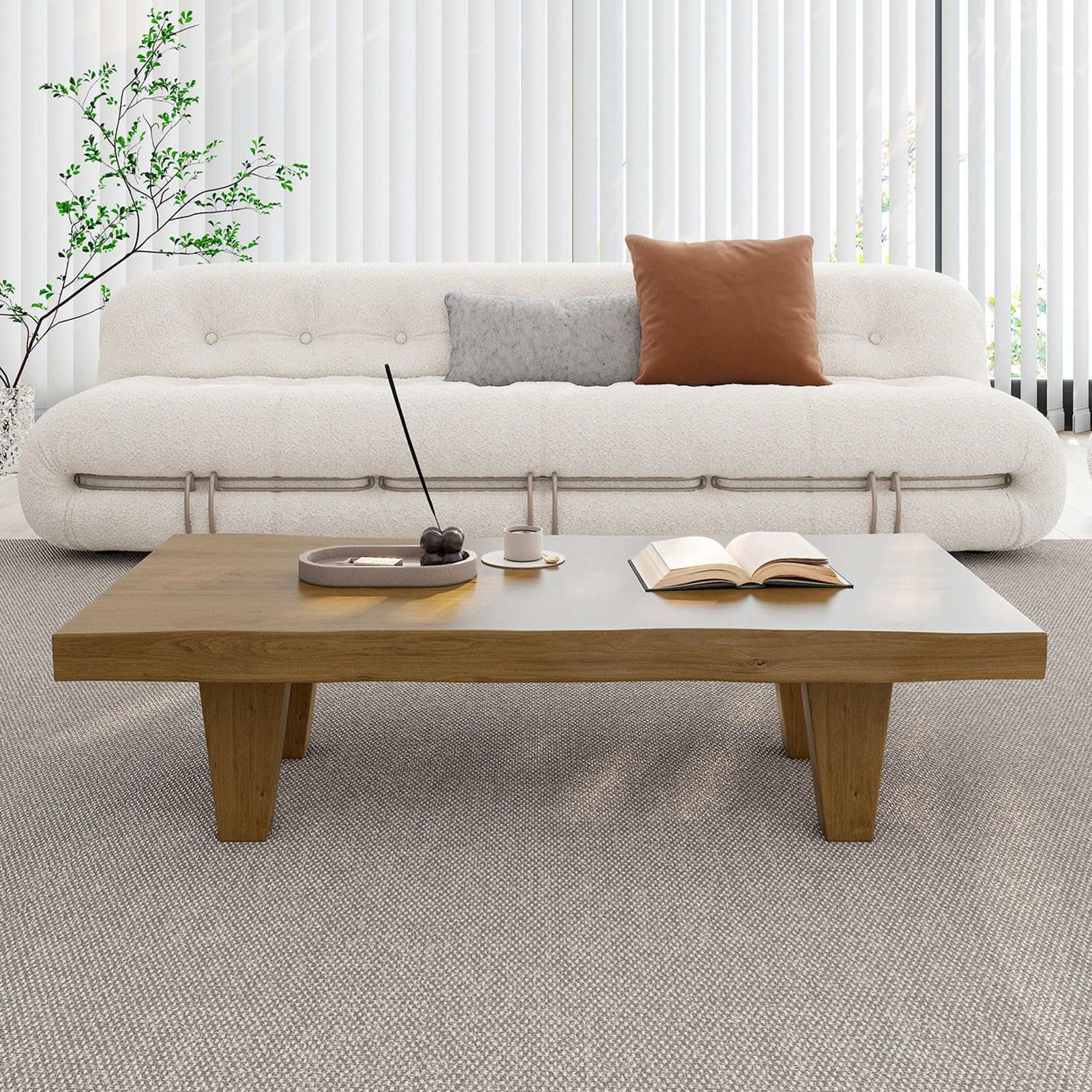 Elegante tavolino da pavimento giapponese, tavolino basso per sedersi sul tatami, tavolino da tè rettangolare basso, per sedersi sul tatami sul pavimento della camera da letto, bovindo, sala da tè