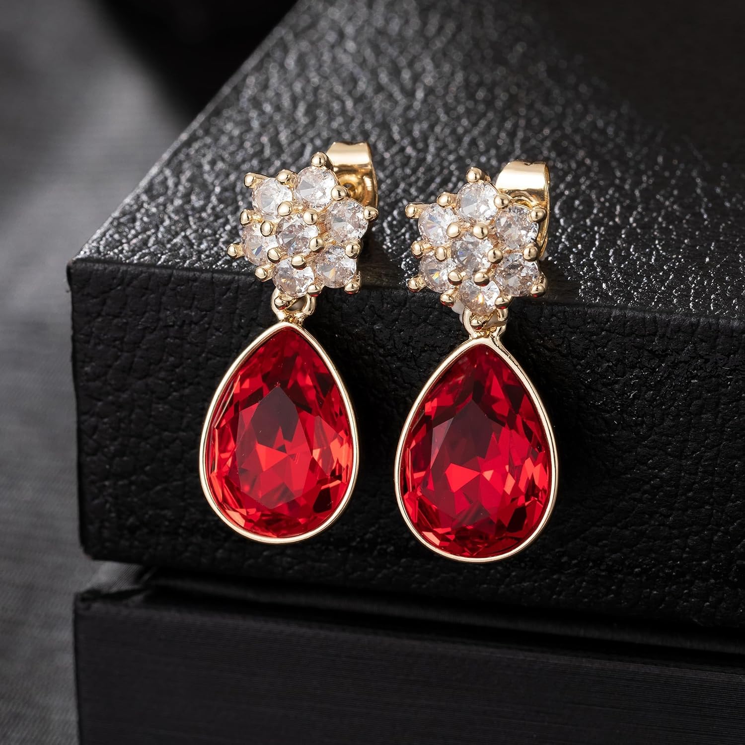 Elegant Austrian Crystal Teardrop Dangle Earrings for Women,14K Gold Plated Flower Drop Earrings Jewelry Gift for Birthday Wedding Anniversary - Image 4