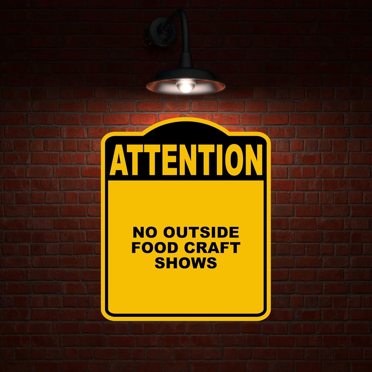 NO OUTSIDE FOOD CRAFT SHOWS Attention Yellow Black Aluminum Composite Sign 20 x 24 inches