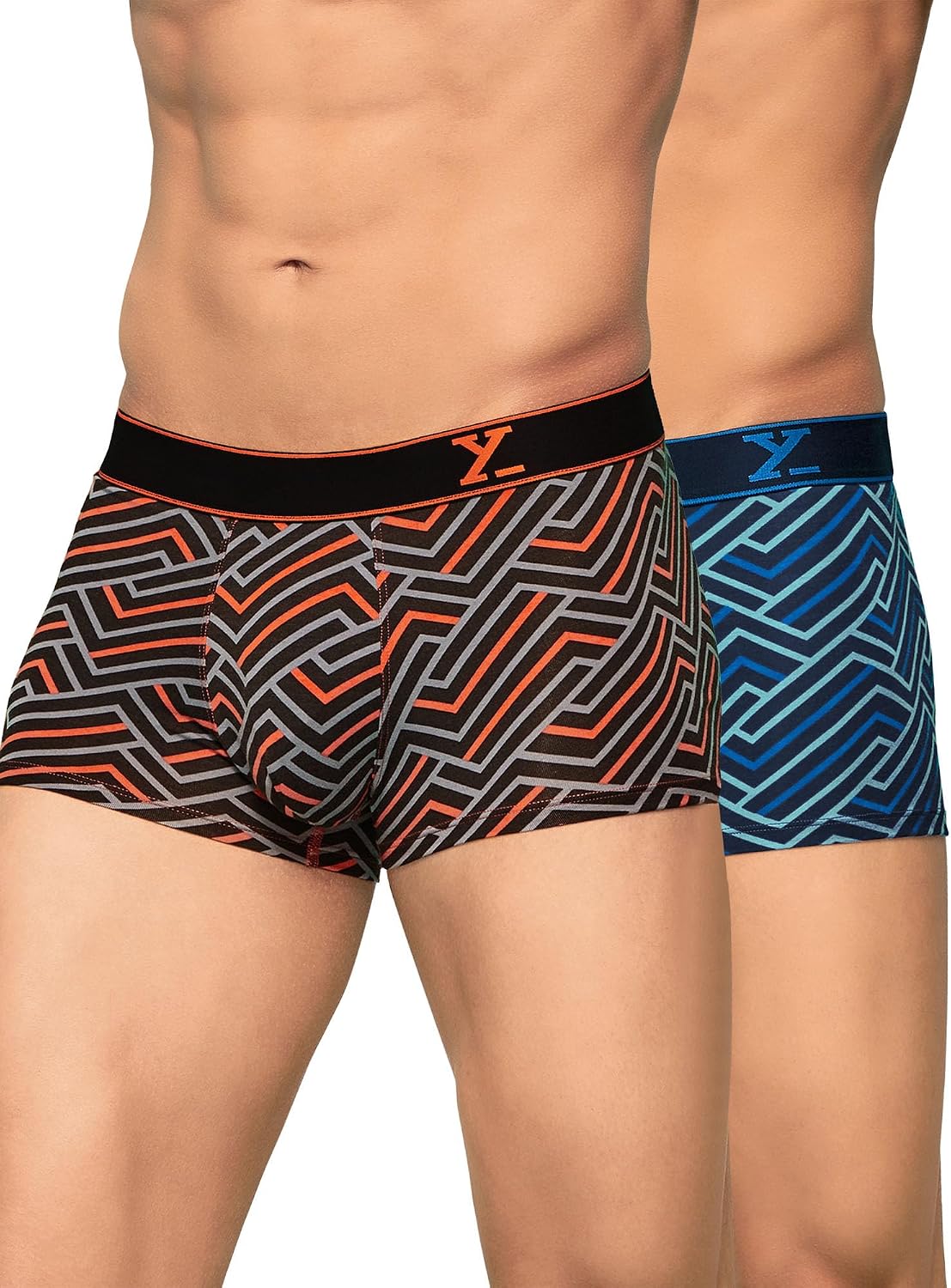 XYXX Anti-Bacterial, Odour-Free Cotton Stripes Parallax Trunks for Men, Black Stripes+Blue Stripes, S