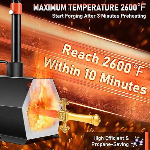Miniatura 3 de VEVOR Forja de propano portátil, herramienta de doble quemador y fabricación de cuchillos, Forjas de herrería de gran capacidad, Mini herrería de
