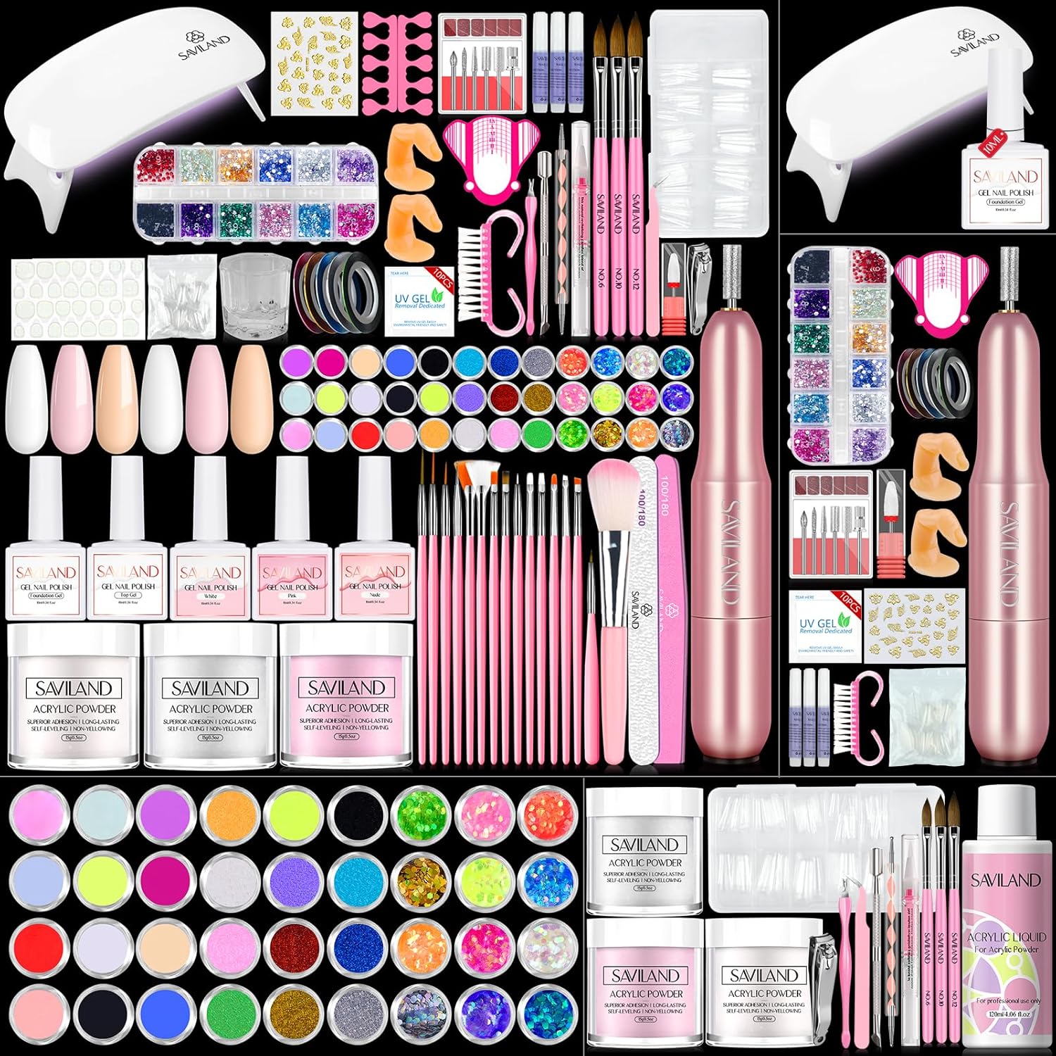 SAVILAND Acrylic Nail Kit with Everything: Professional Nail Kits Acrylic with Everything with Drill Practice Fingers Acrylic Nail Tools for Beginners Professional Home Manicure Christmas Gift Set