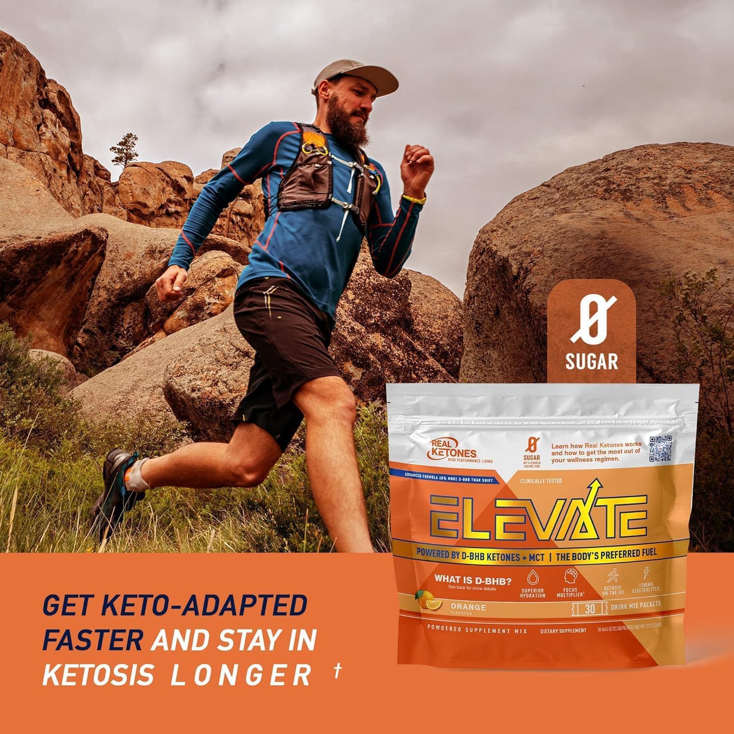 Real Ketones MCT & BHB Exogenous Ketones Drink Mix Packets Elevate Keto Electrolytes Powder Packets No Sugar with 4 Main Electrolytes Plus Hydrating Proprietary Keto BHB - 30 Pack Orange