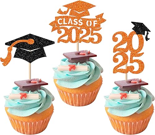 Miniatura 302 de Paquete de 24 adornos dorados para cupcakes de graduación 2025 con purpurina So Proud of You Done Diploma Graduation Cap Cupcake Picks Class of 2025