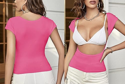 Miniatura 5 de ForeFair Camiseta Corta para Mujeres Sexy sin Espalda de Manga Corta Ajustada con Cuello Redondo de Verano Casual Y2K