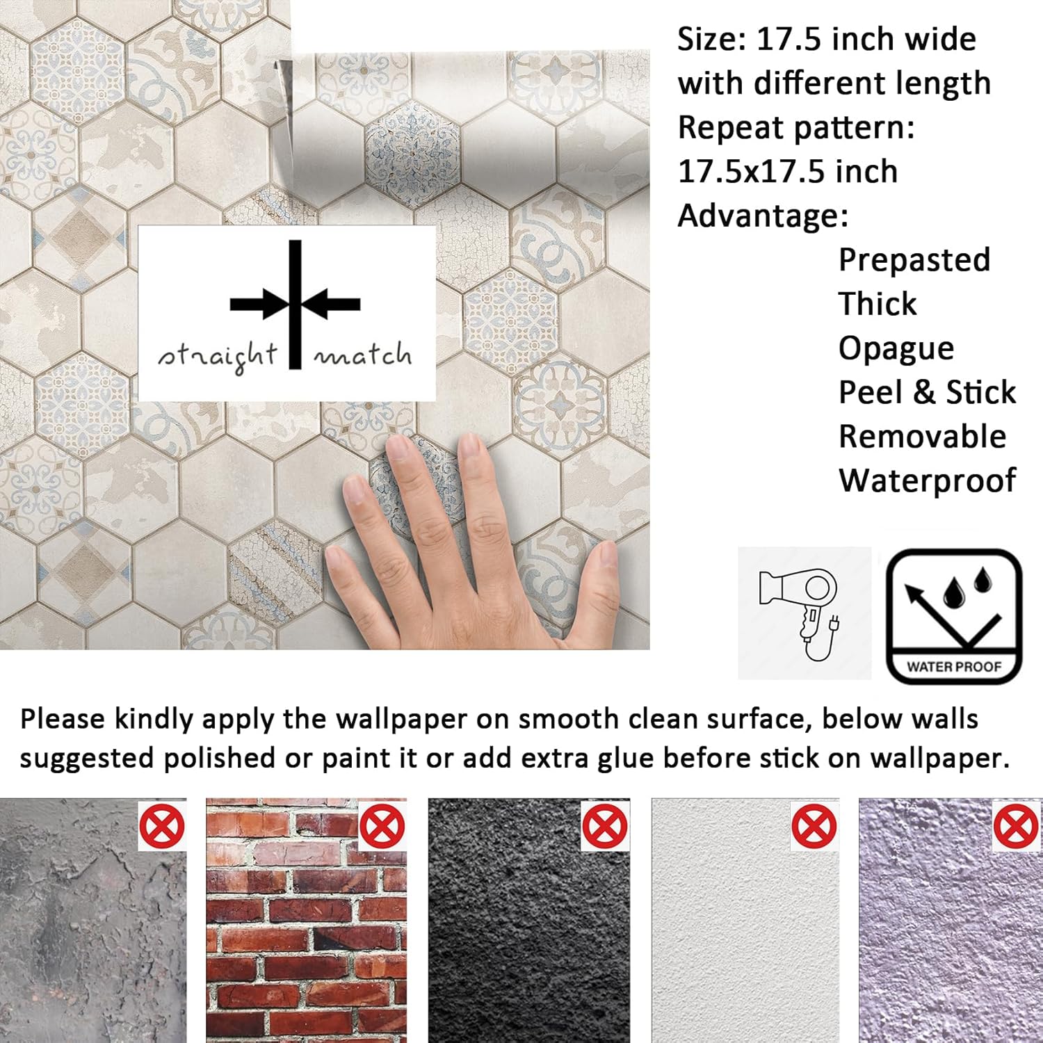 Livelynine 17.5x276" Kitchen Peel and Stick Wallpaper Rustic Vintage Farmhouse Tile Contact Paper Backsplash Wallpaper for Kitchen Wall Coverings for Camper RV Self Adhesive Neutral Cottagecore Vinyl