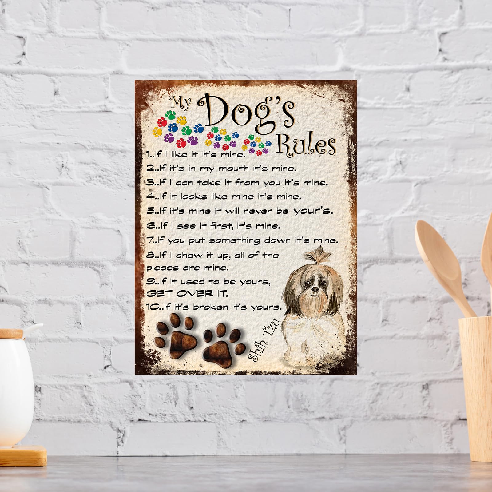 MY DOG'S RULES RETRO STYLE METAL TIN SHIH TZU SIGN/PLAQUE THEME 10" X 8" (45DRM) - Image 3