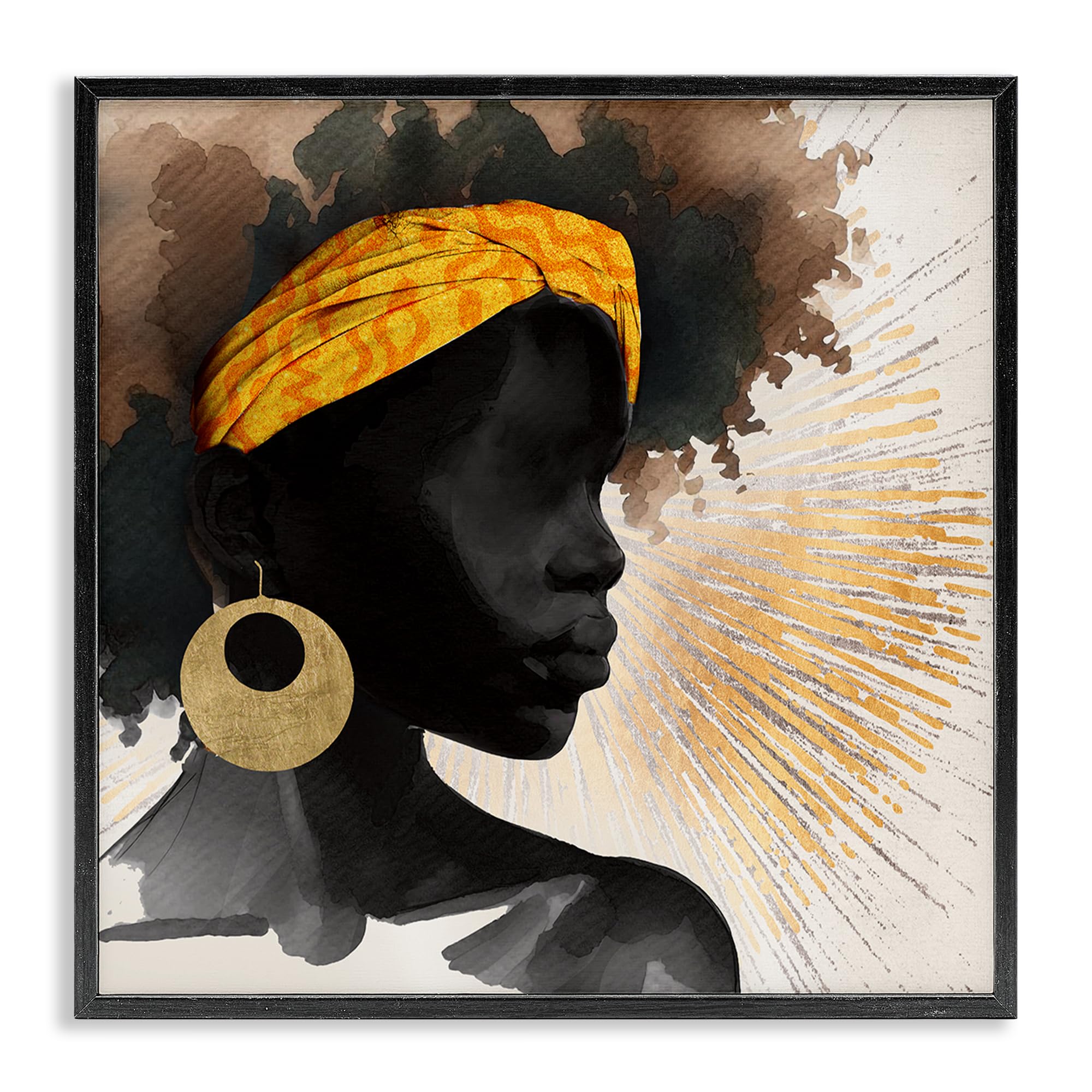 Stupell Industries Midnight Black (Textured) Sunburst Silhouette Portrait, 24 X 24 Inch Framed Giclée Print