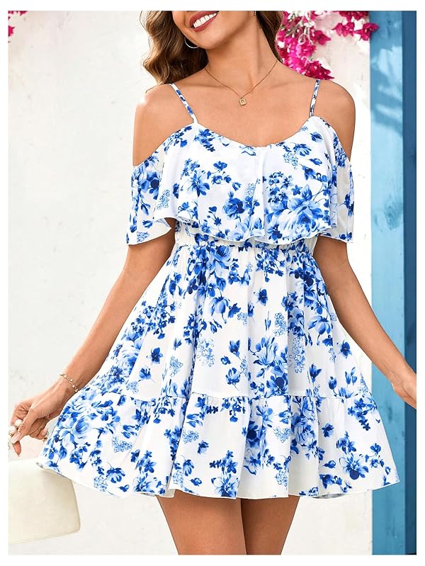 SOLY HUX Women's Summer Floral Mini Dress Cold Shoulder Ruffle Dresses by SOLY HUX - Used condition - Image 4