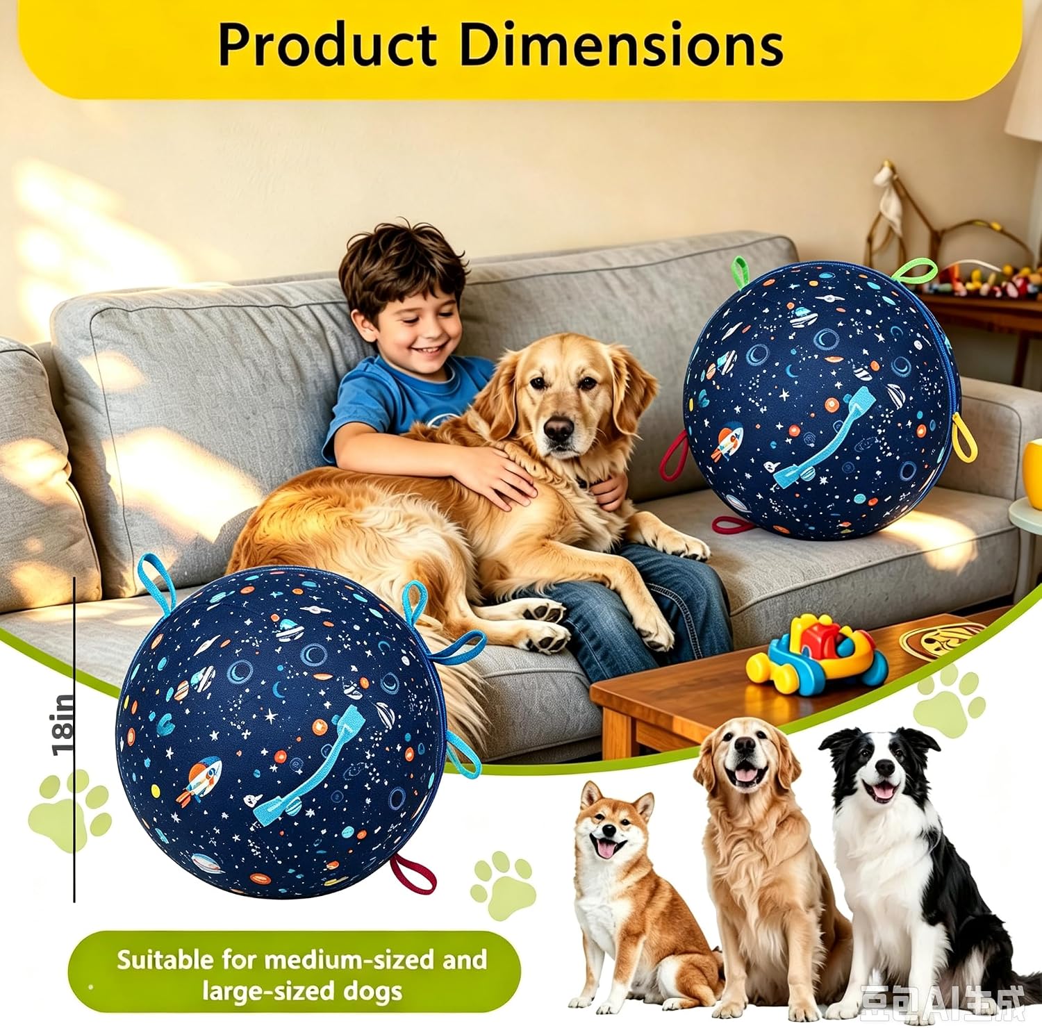Herding Ball for Dogs & Horses, 18 Inch Large Durable Pet Exercise Ball, Dog Training Ball with Heavy‑Duty Handle Cover & Pump for Large Pets Outdoor Play image 2