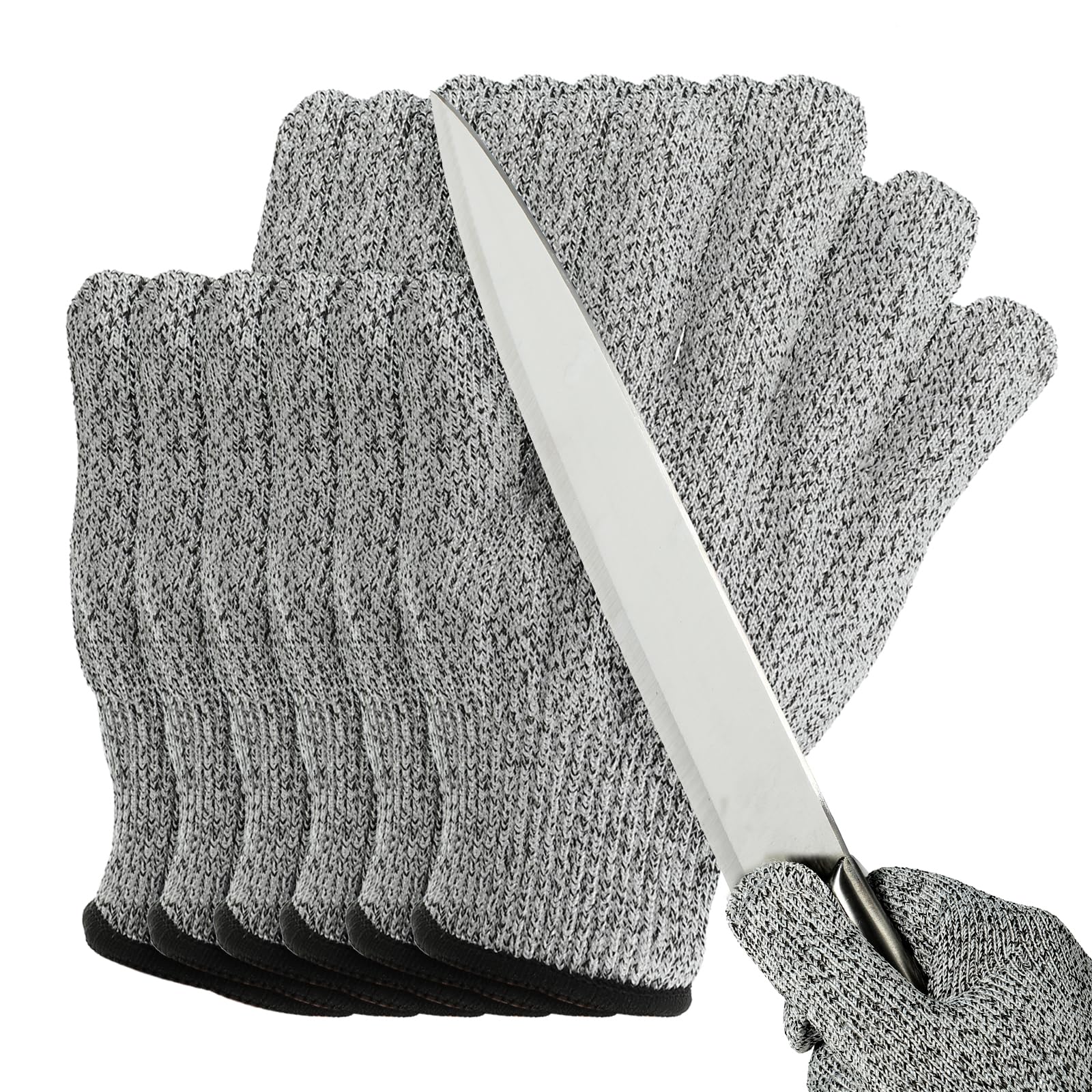 PATIKIL Cut Resistant Gloves, 6 Pair Level 5 Protection, Large, Gray