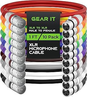 GearIT XLR to XLR Microphone Cable (1 Feet, 10 Pack) XLR Male to Female Mic Cable 3-Pin Balanced Shielded XLR Cable for Mic Mixer, Recording Studio, Podcast - Multi Colored, 1Ft, 10 Pack