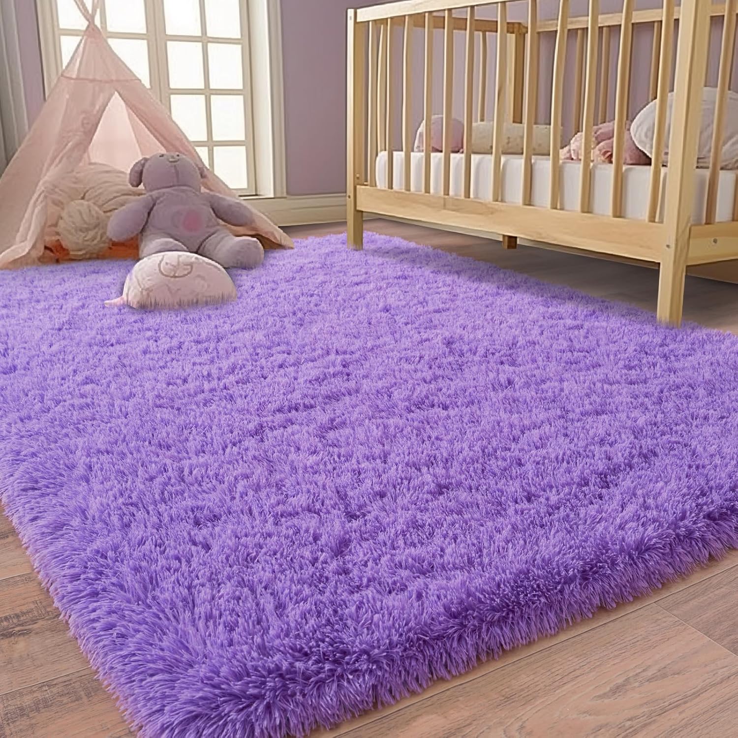 Fluffy Shag Rugs for Bedroom Girls, Soft 4x6 Purple Shaggy Carpet Rug for Kids Room Nursery Dorm, Non Slip Fuzzy Plush Indoor Floor Throw Rug for Living Room Home Decor Aesthetic 4x6 Feet 2-purple