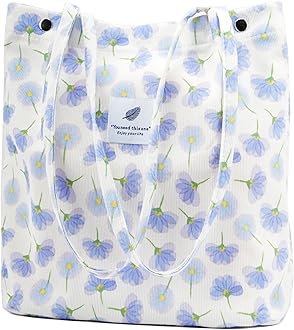 Corduroy Tote Bag Cute Tote Bags for Women Shoulder Bag with Inner Pocket for Work Beach Travel and Shopping Grocery