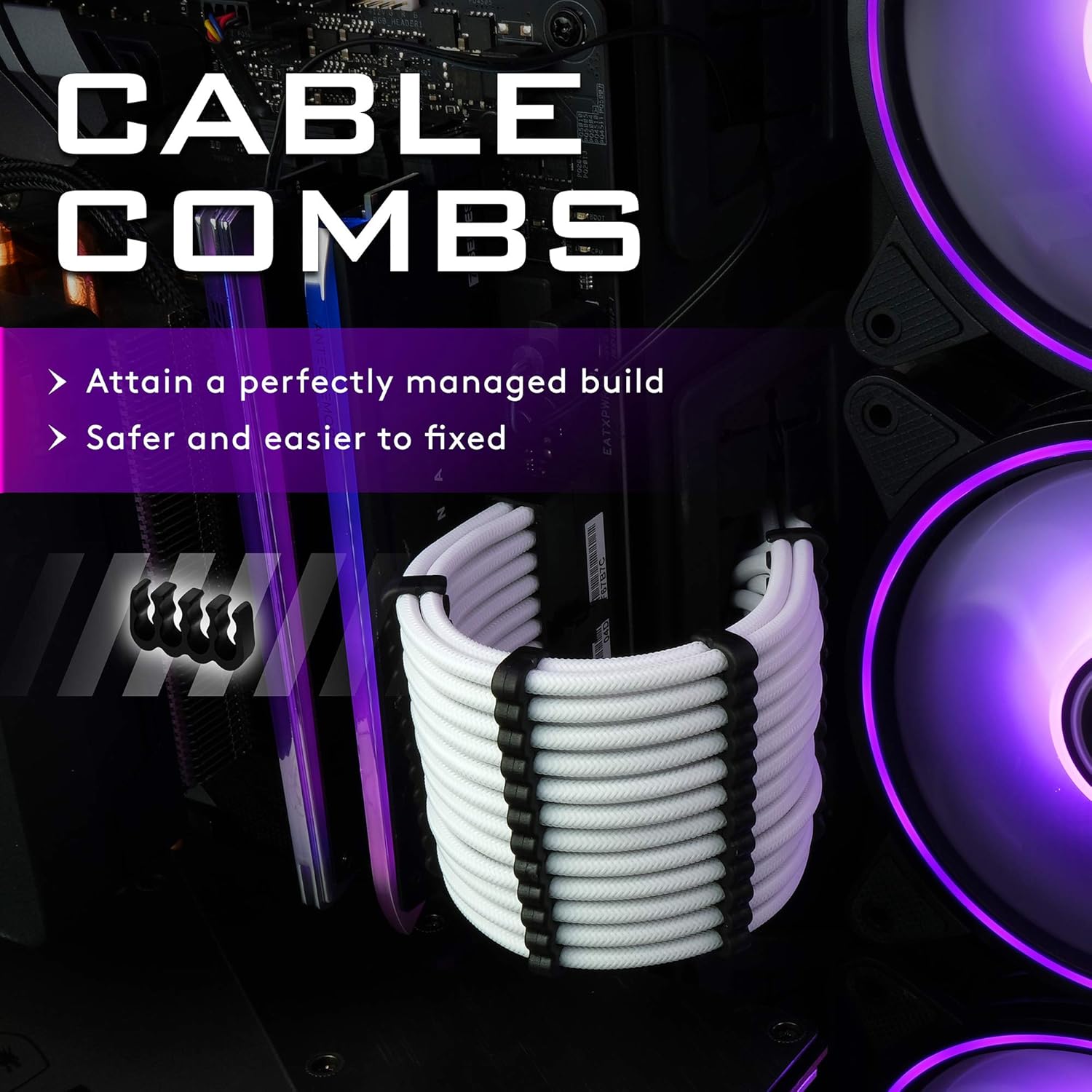 EZDIY-FAB PSU Cable Extension Sleeved Custom Mod GPU PC Power Supply Soft Nylon Braided with Comb Kit 24PIN/3x 8PIN to 6+2Pin/ 2X 8PIN to 4+4PIN-300MM/11.8in - Image 5