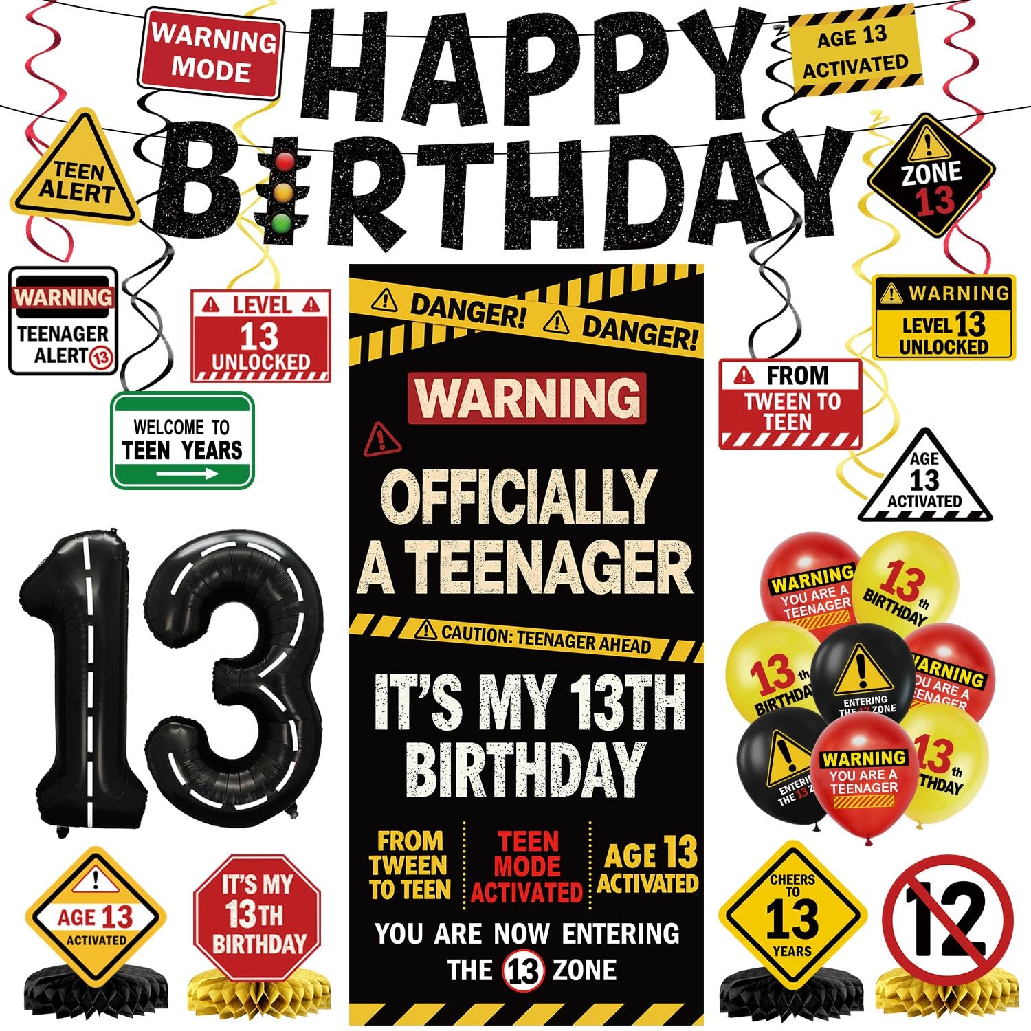 Photo 1 of NKPDAXM 13th Birthday Party Decorations Set - Black, Red, Yellow, White