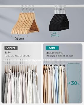 SONGMICS Velvet Hangers 50 Pack, Non-Slip Clothes Hangers, 17 x 8.3 Inches, Coat Hangers with Wide Shoulder Notches, Pants Bar, 360 Swivel Hook, Space-Saving, for Closet, Ink Black UCRF039B03