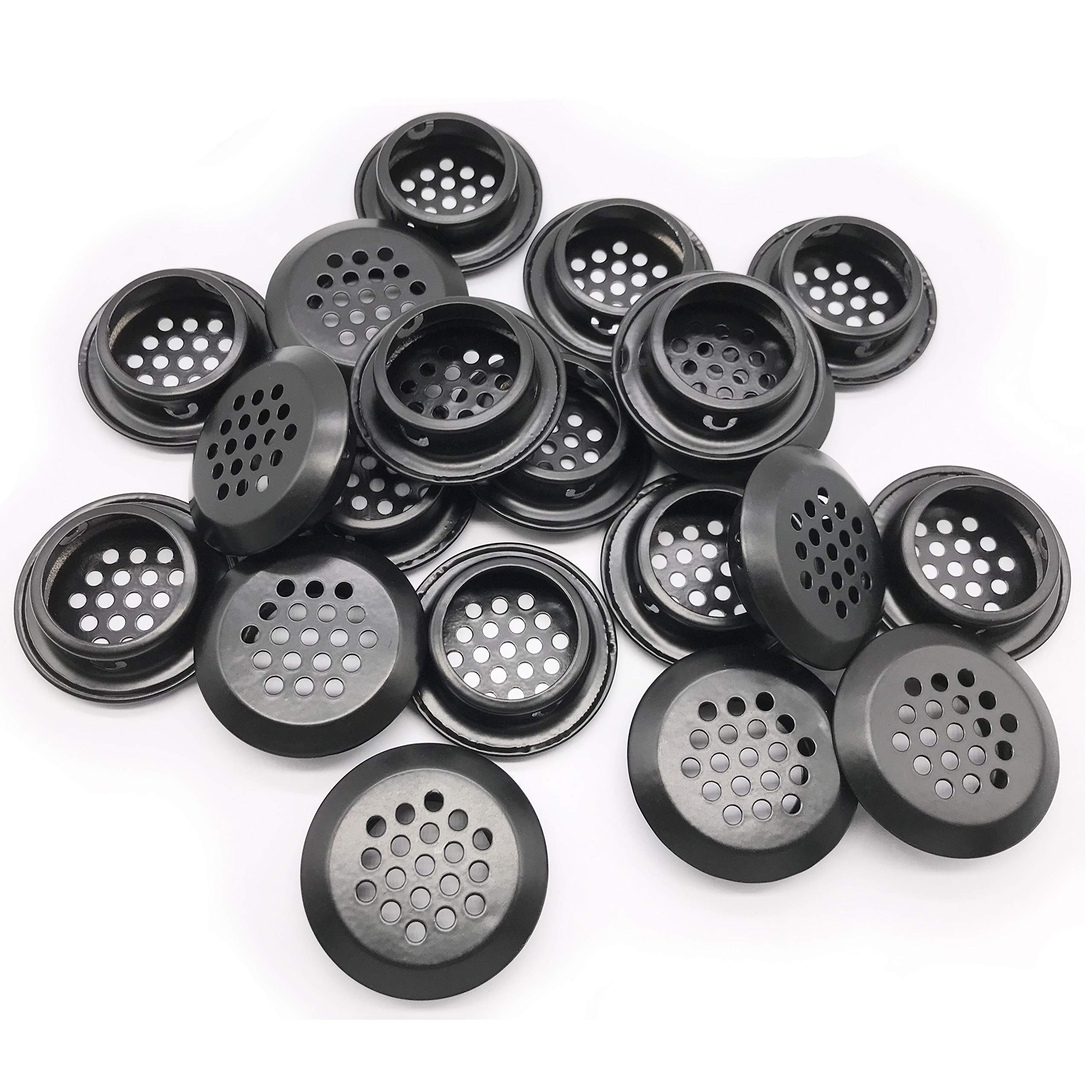 20Pcs Air Vents 29mm Circular Soffit Vent Stainless Steel Round Vent Mesh Hole Louver for Kitchen Bathroom Cabinet Wardrobe (Black)