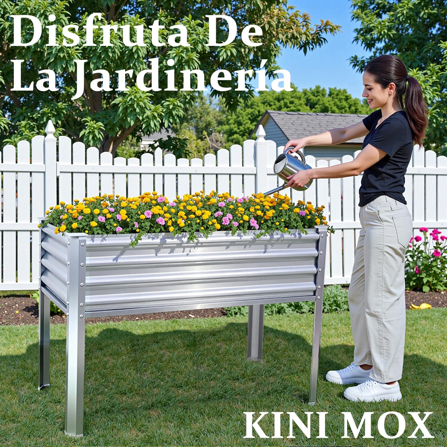 Cama elevada de jardín con patas galvanizadas, cajas elevadas para exteriores, para verduras, flores, hierbas, balcón, patio trasero (120 x 60 x 80 cm, metal)