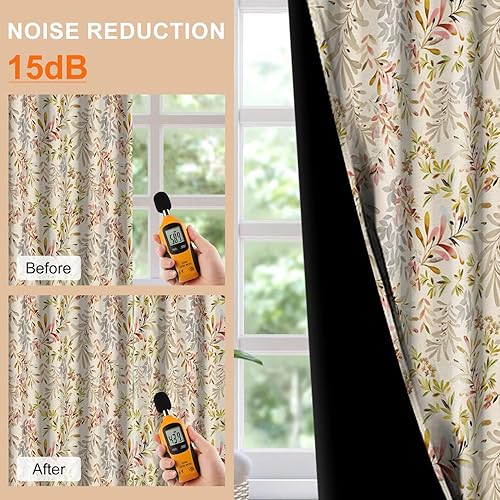 Miniatura 4 de Blackout Curtains 52 x 84 Inches 2 Panels, Watercolor Botanical Leaf Print Grommet Top Curtains, Thermal Insulated Room Darkening Drapes for Modern