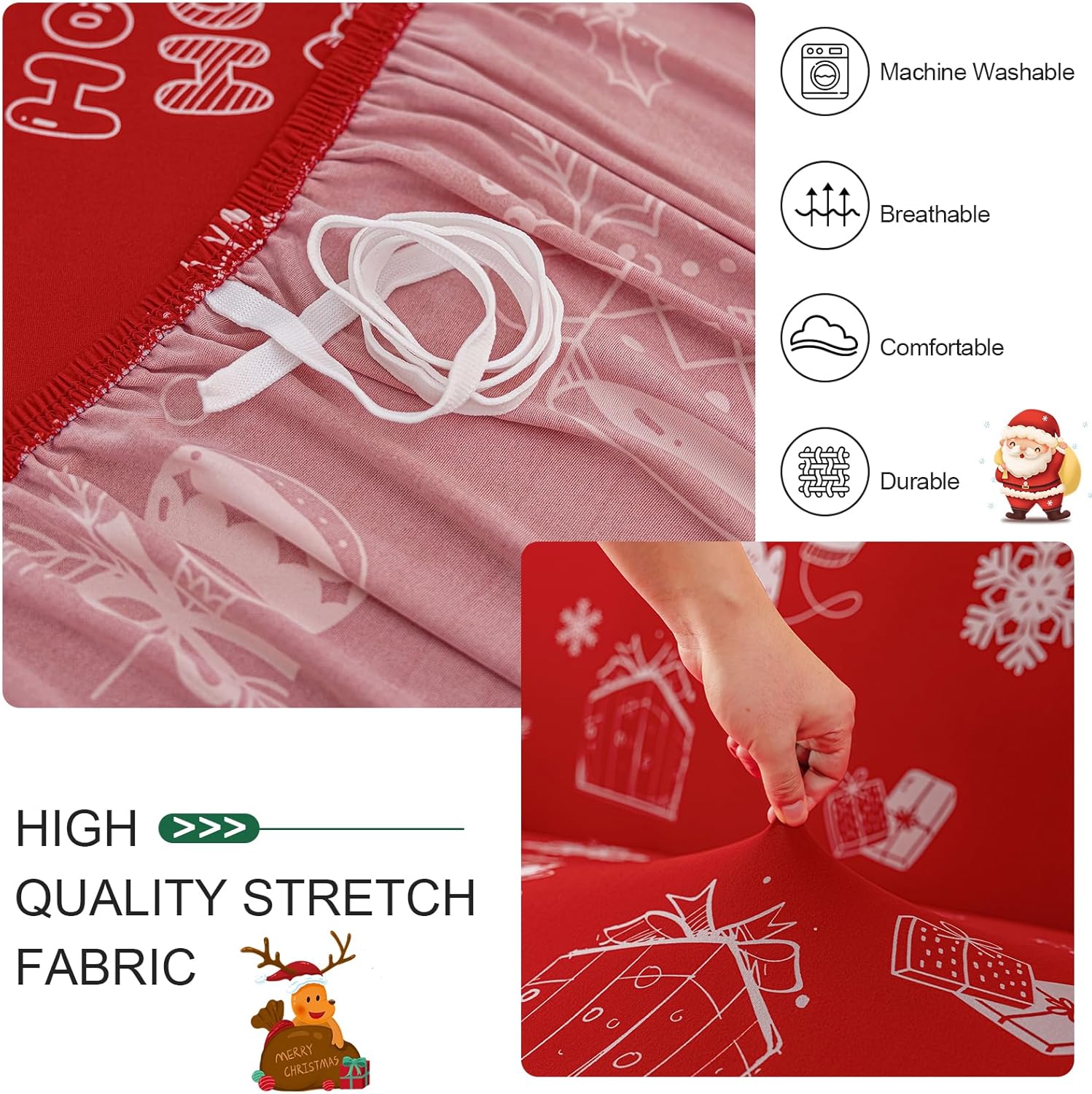 Luxudecor Christmas Sofa Cover Red Stretch Couch Cover Sofa Slipcover for Couches and Loveseat 1 Piece Christmas Theme Sofa Slipcover for Room Furniture Protector (2 Seater)