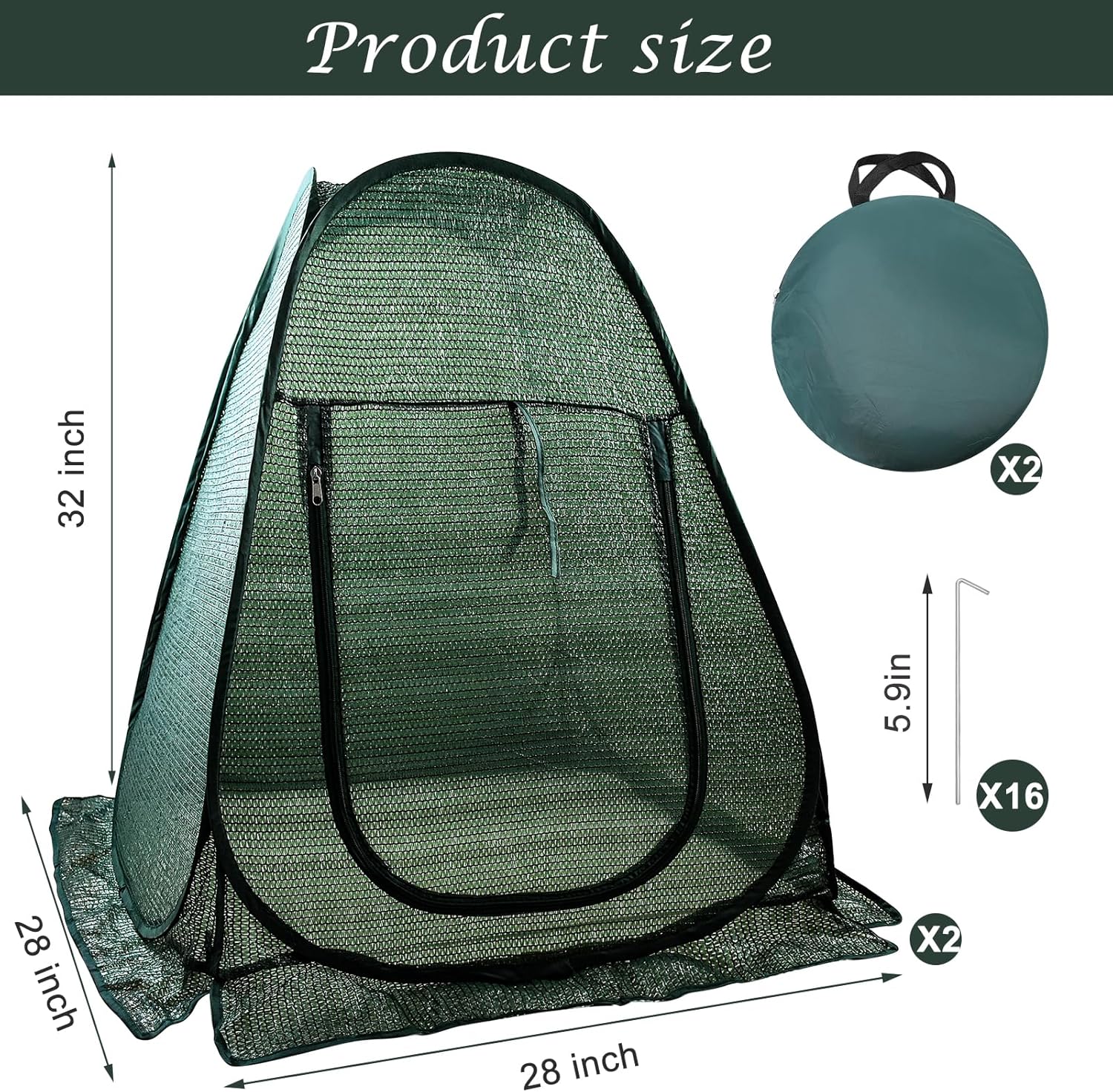 2 PCS Pop up Plant Cover Tent for Outdoor Plants, Large Plant Shade Tent 80% UV Resisitant Sunblock Shade Cloth Net Zipper Door Garden Pest Guard Plants Sun Protection with Stakes, 28 x 28 x 32 Inch